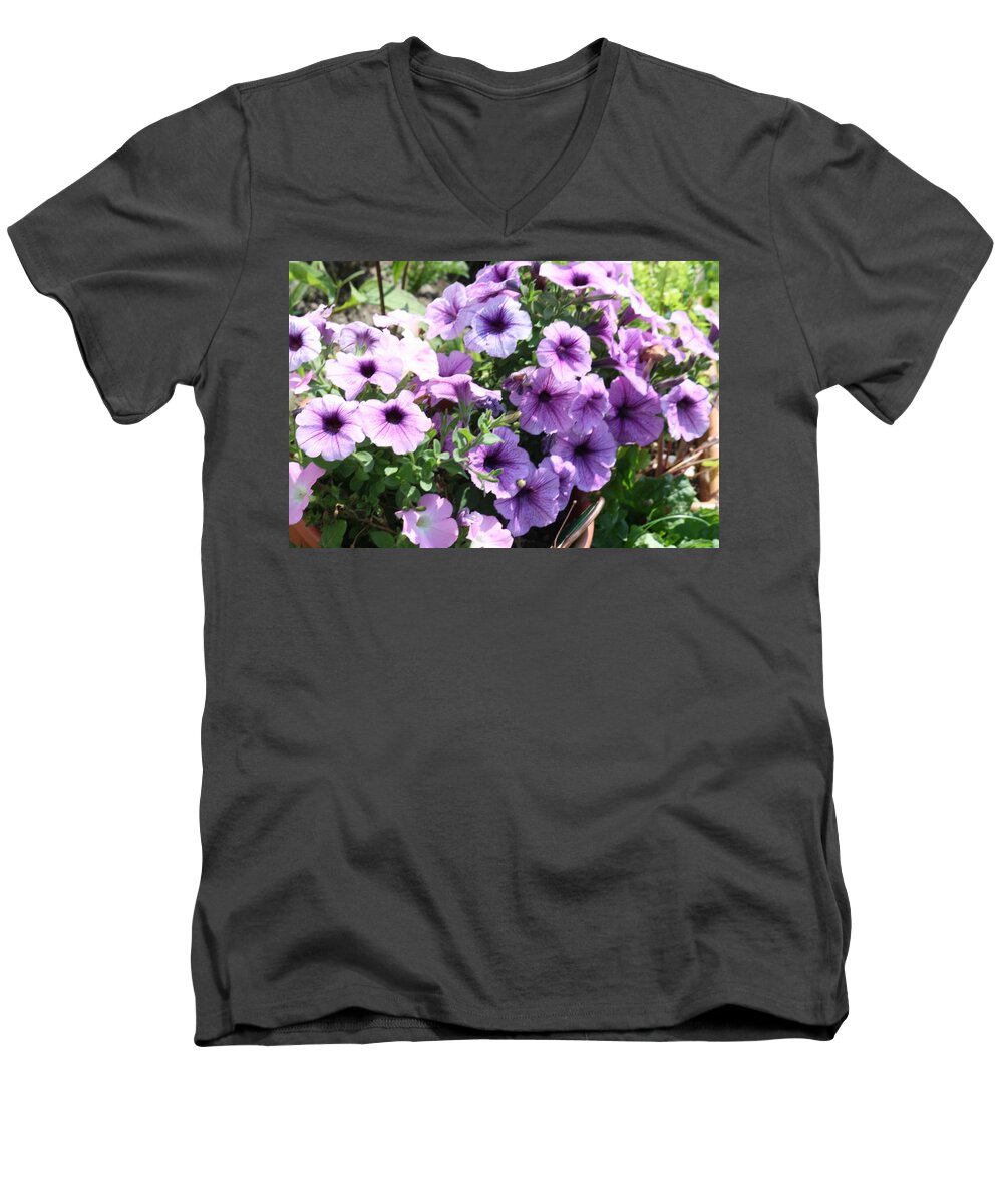 Petunias Men's V-Neck T-Shirt featuring the photograph Petunias by Donna Walsh