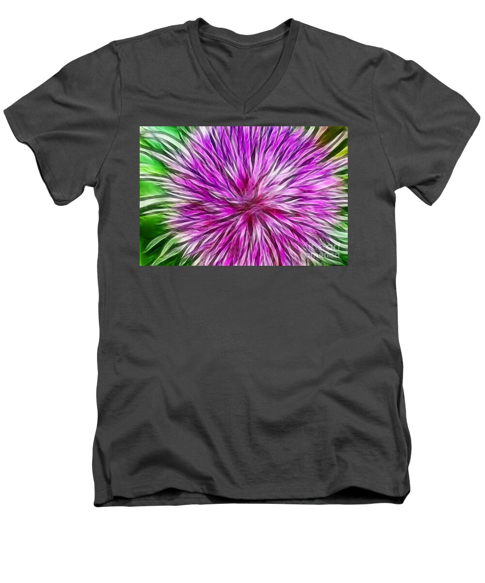 Fine Art Men's V-Neck T-Shirt featuring the photograph Purple Flower Fractal by Donna Greene