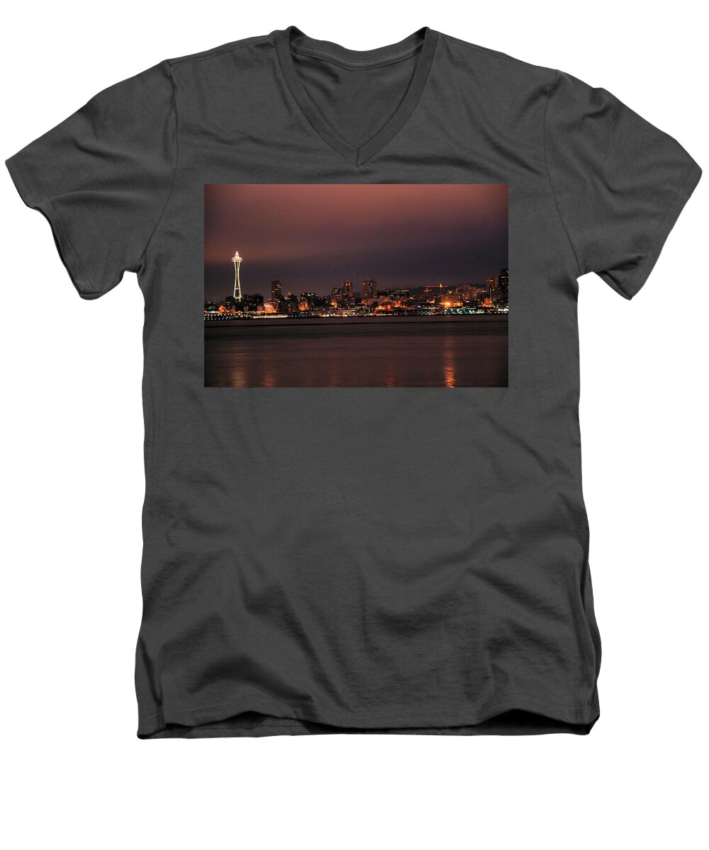 Morning Men's V-Neck T-Shirt featuring the photograph Purple Sky Morning by Michael Merry