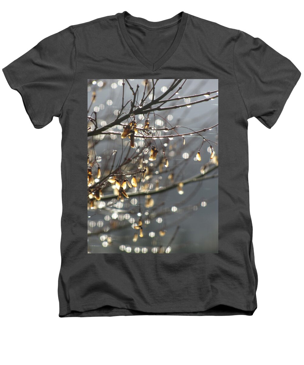 Leaves Men's V-Neck T-Shirt featuring the photograph Raindrops And Leaves by KATIE Vigil
