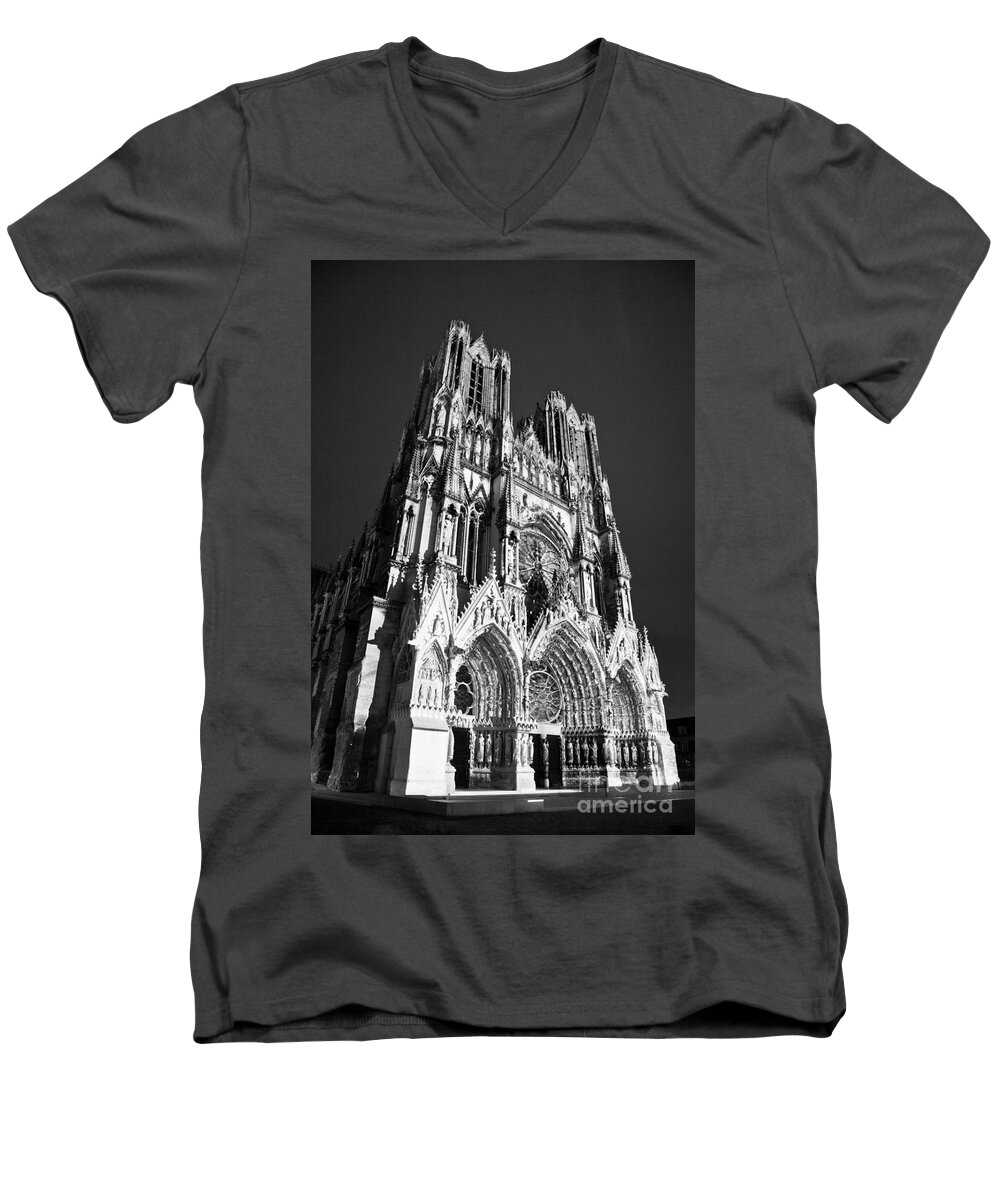 Reims Men's V-Neck T-Shirt featuring the photograph Reims Cathedral by Olivier Steiner