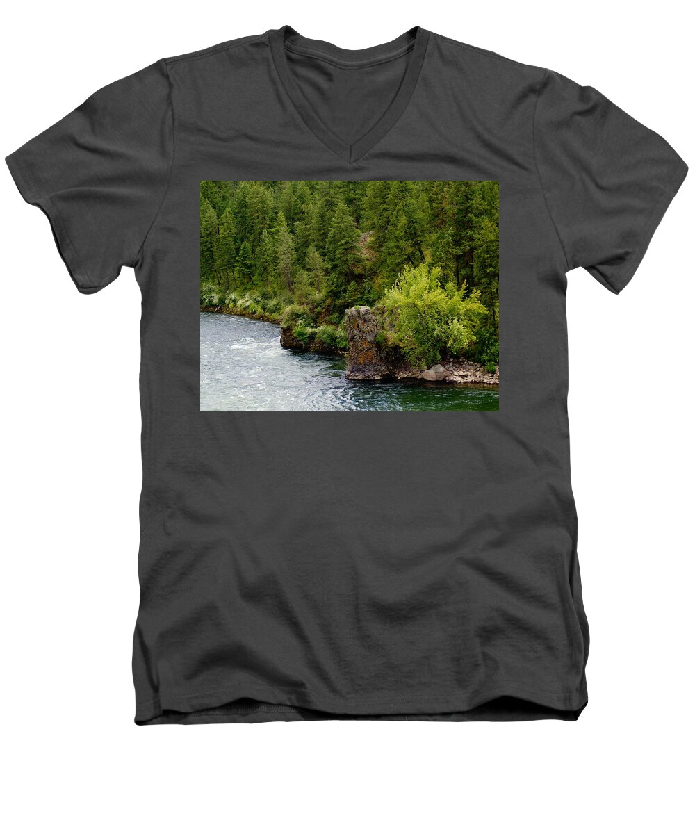 Spokane River Men's V-Neck T-Shirt featuring the photograph Rockin the Spokane River by Ben Upham III