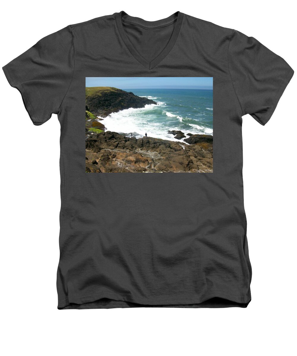 Seascape Men's V-Neck T-Shirt featuring the photograph Rocky Ocean Coast by Quin Sweetman