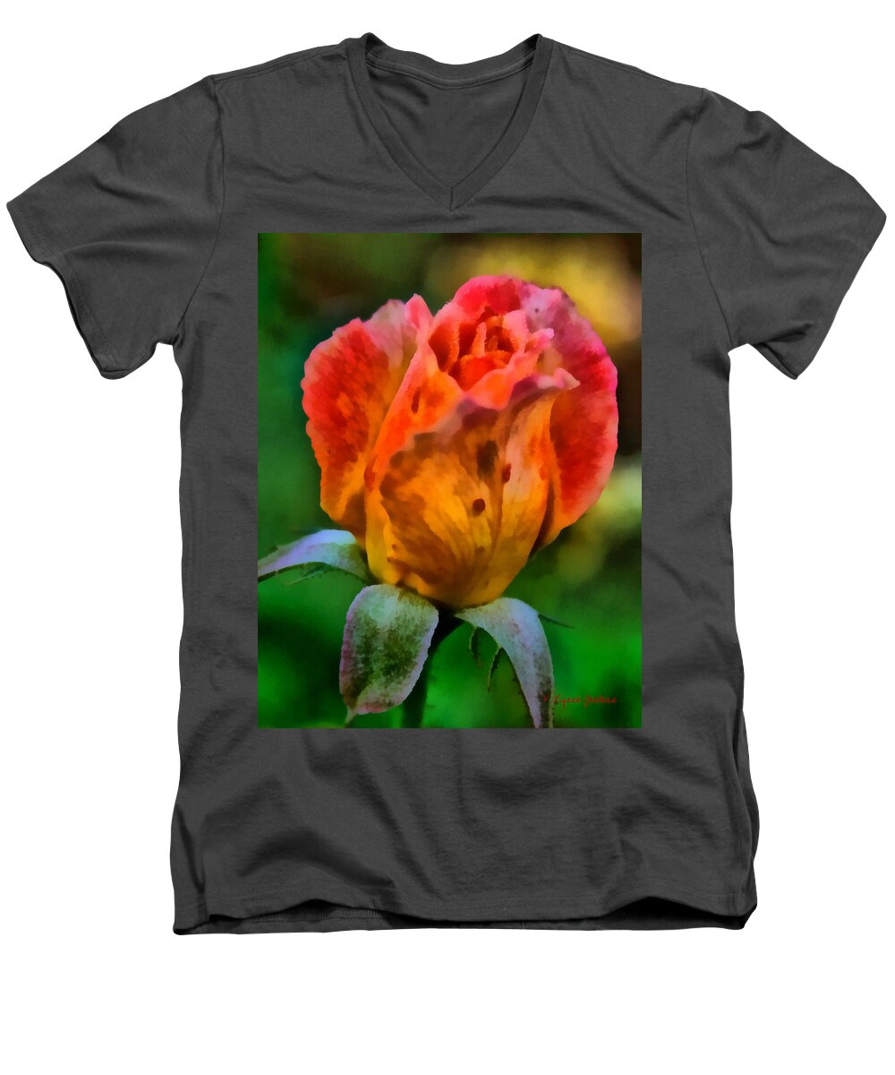Flower Men's V-Neck T-Shirt featuring the painting Rose by Lynne Jenkins