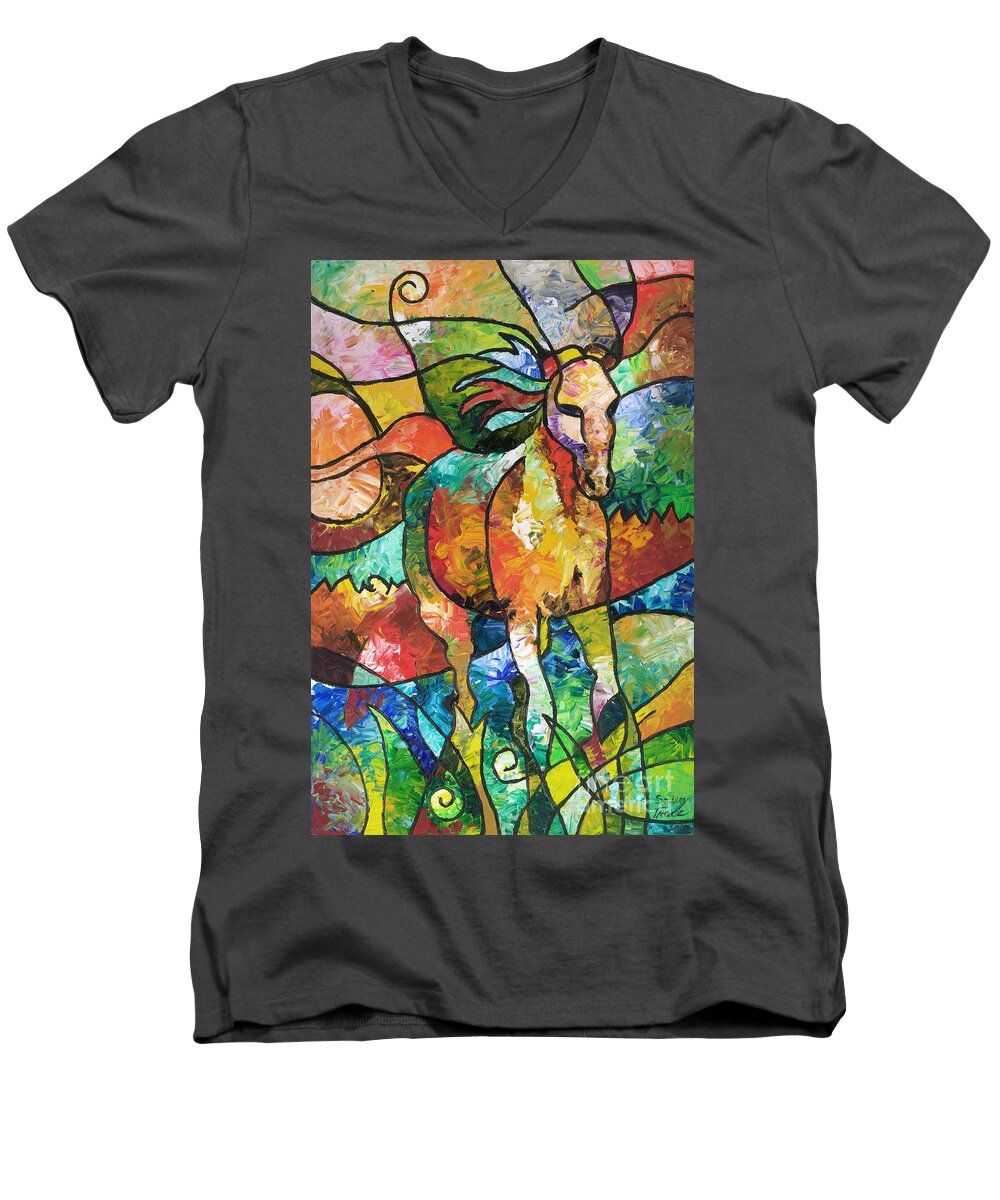 Horse Men's V-Neck T-Shirt featuring the painting Run Free by Sally Trace