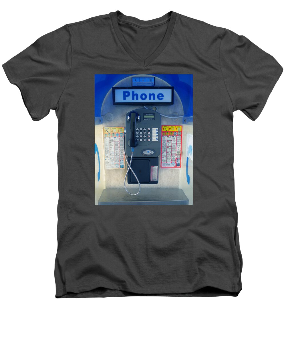 Colette Men's V-Neck T-Shirt featuring the photograph Santorini Island Greece Telephone box by Colette V Hera Guggenheim