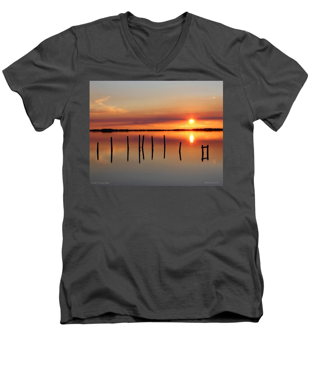 Liza Men's V-Neck T-Shirt featuring the photograph Serene Sound by Larry Beat