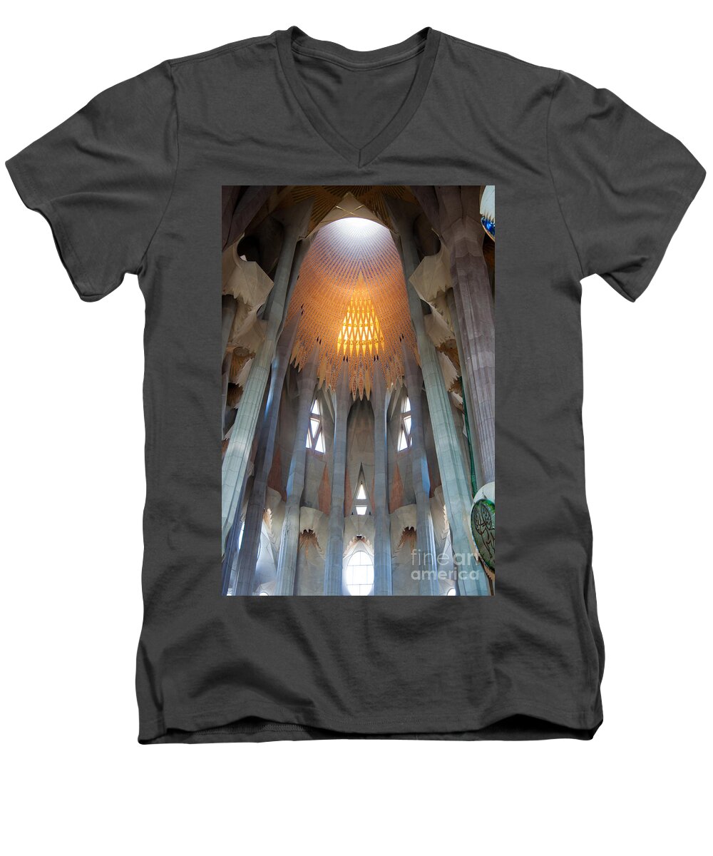 Architecture Men's V-Neck T-Shirt featuring the photograph Skylight at Gaudi Cathedral by Thomas Marchessault