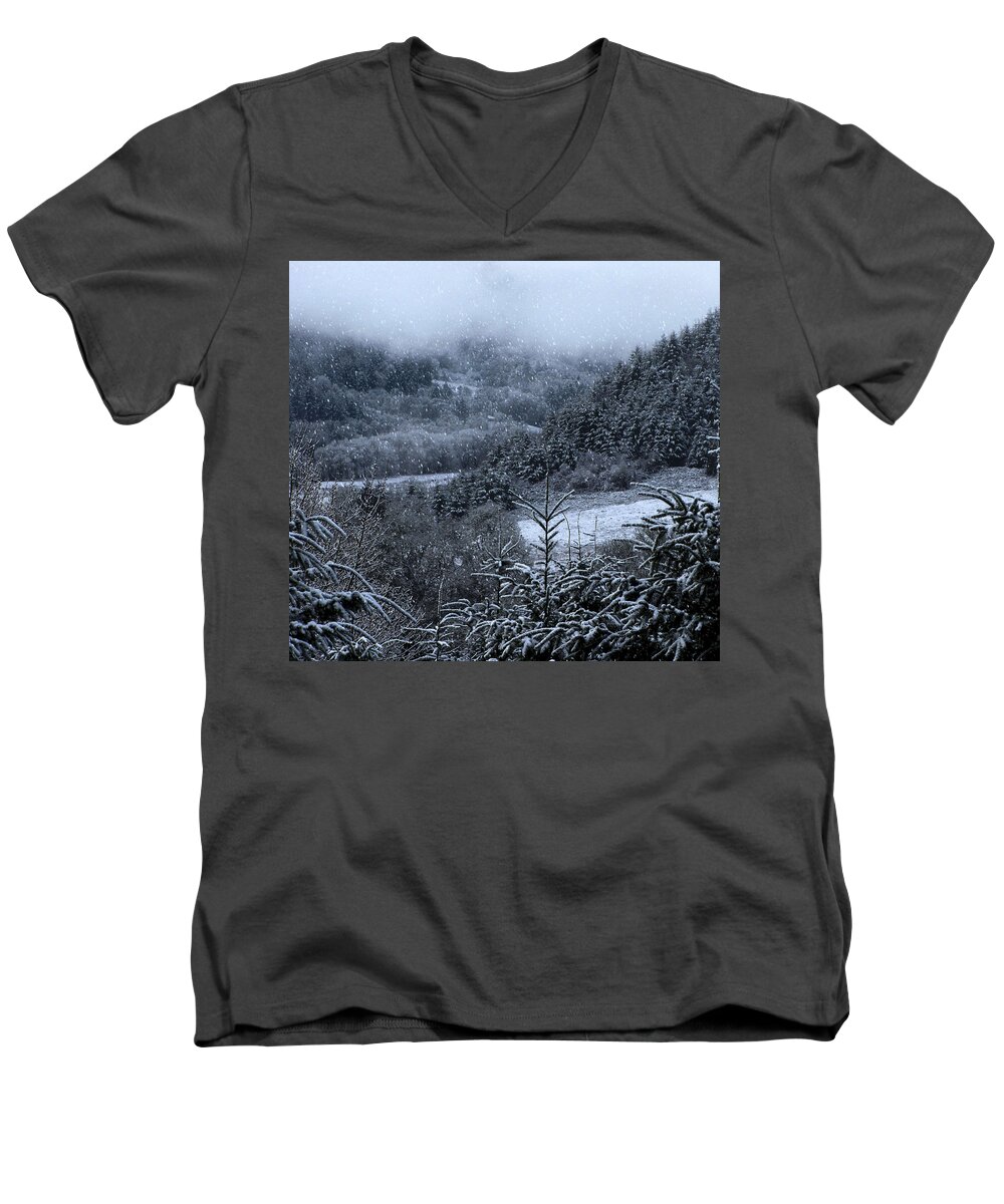 Snow Men's V-Neck T-Shirt featuring the photograph Snowfall by KATIE Vigil