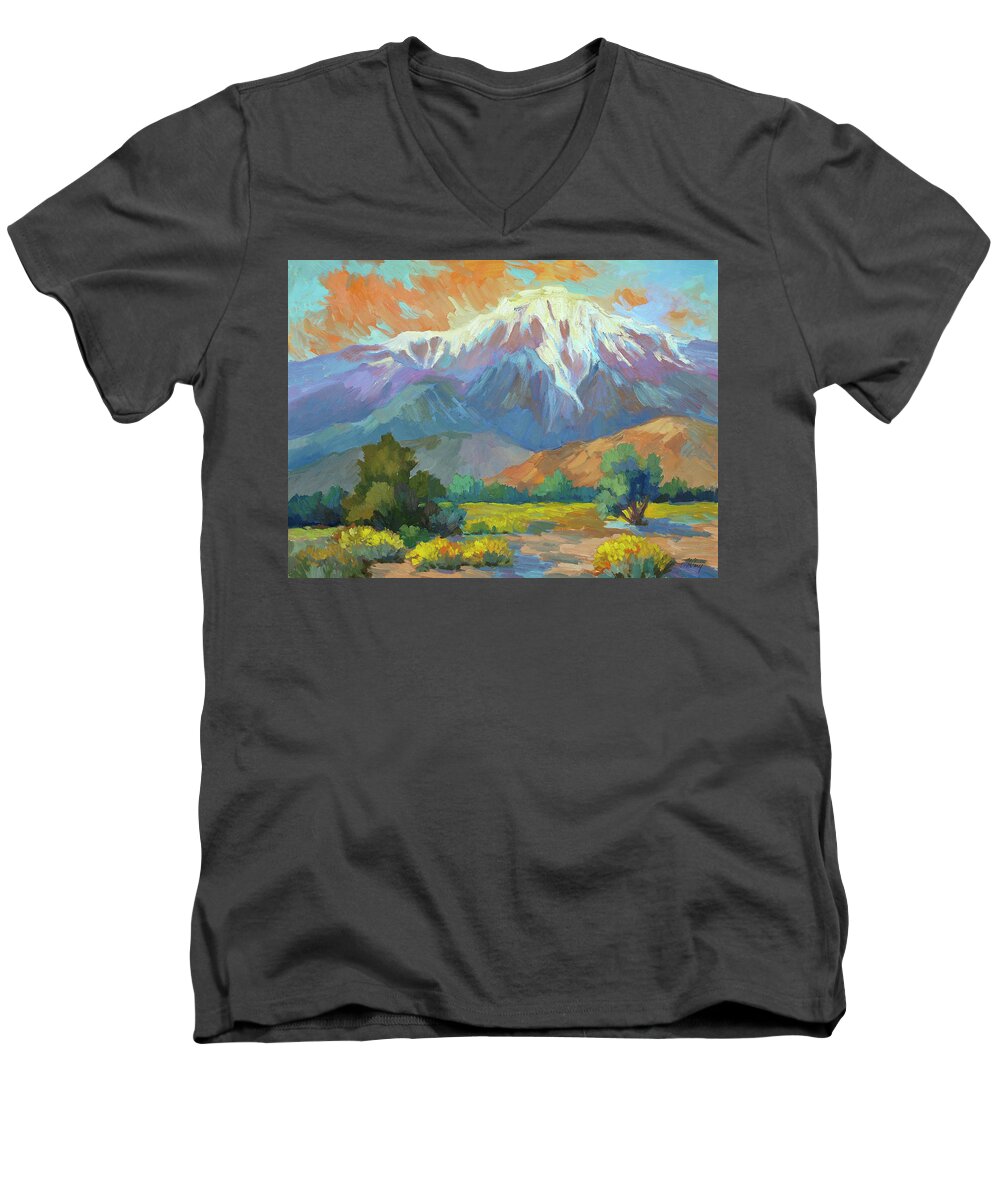 Spring At Whitewater Preserve Men's V-Neck T-Shirt featuring the painting Spring At Whitewater Preserve by Diane McClary