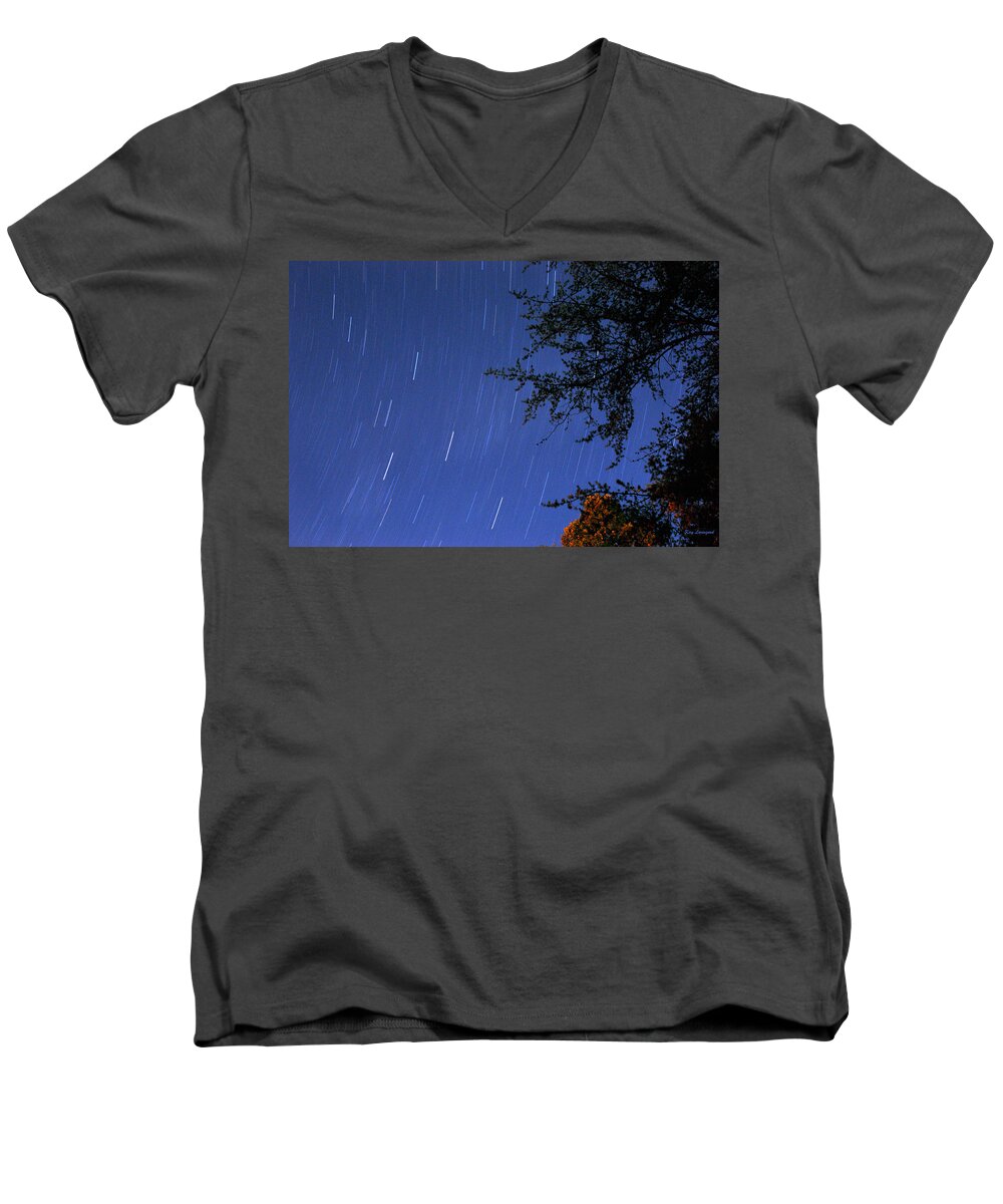 Night Men's V-Neck T-Shirt featuring the photograph Stars Falling by Kay Lovingood