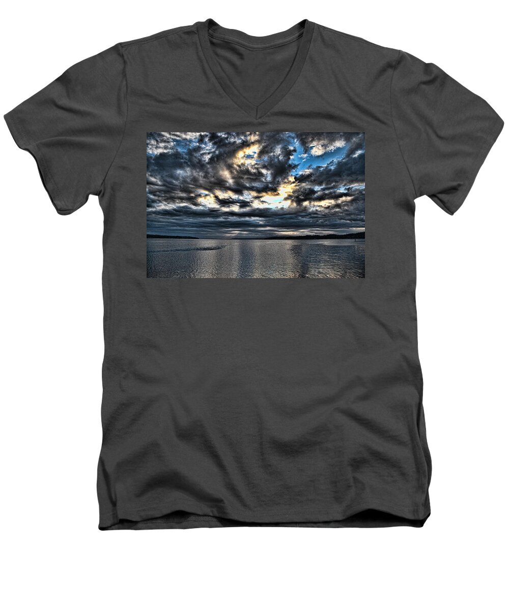 Clouds Men's V-Neck T-Shirt featuring the photograph Stormy Morning by Ron Roberts