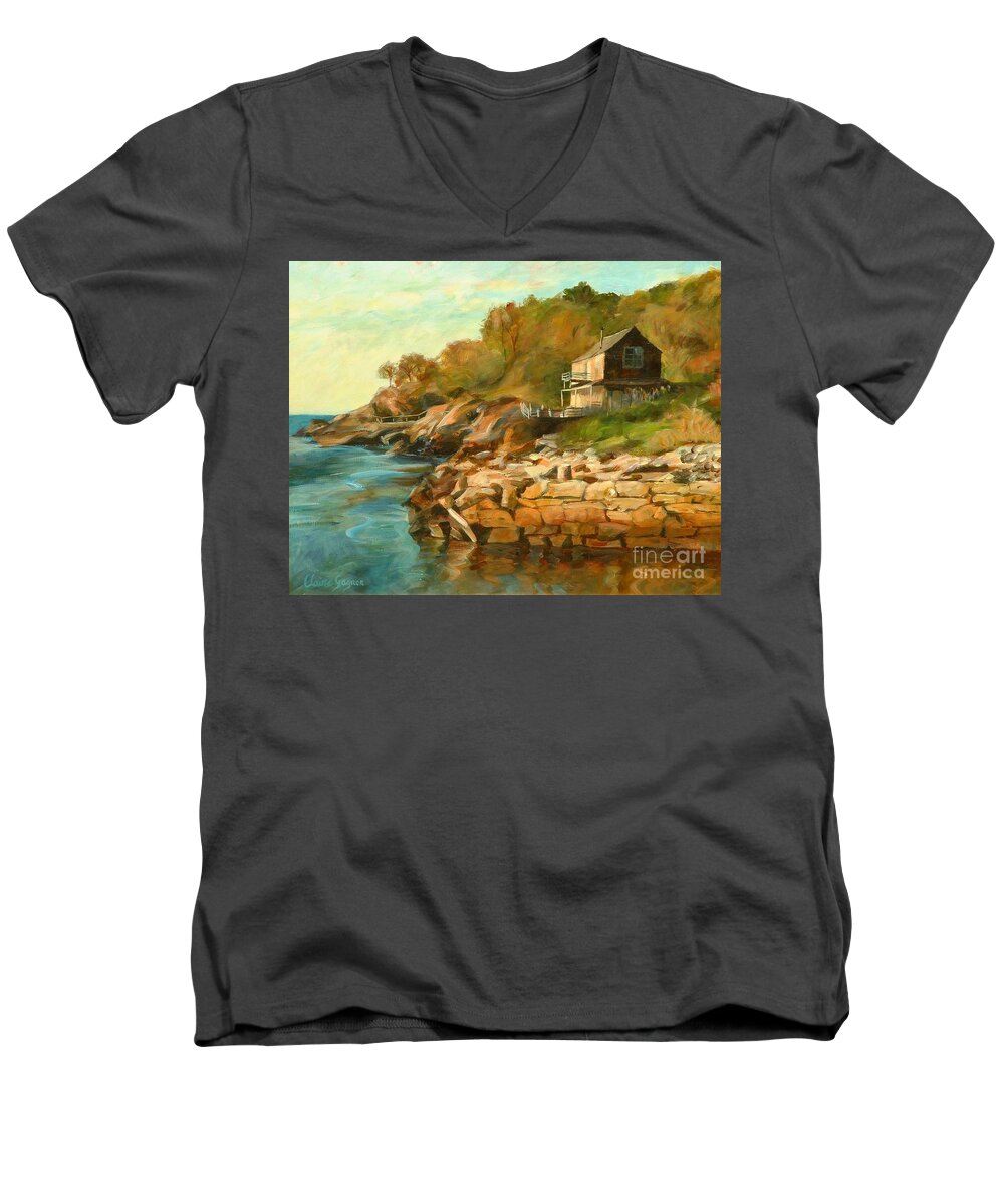 Summer Cottage Men's V-Neck T-Shirt featuring the painting Summer cottage by Claire Gagnon