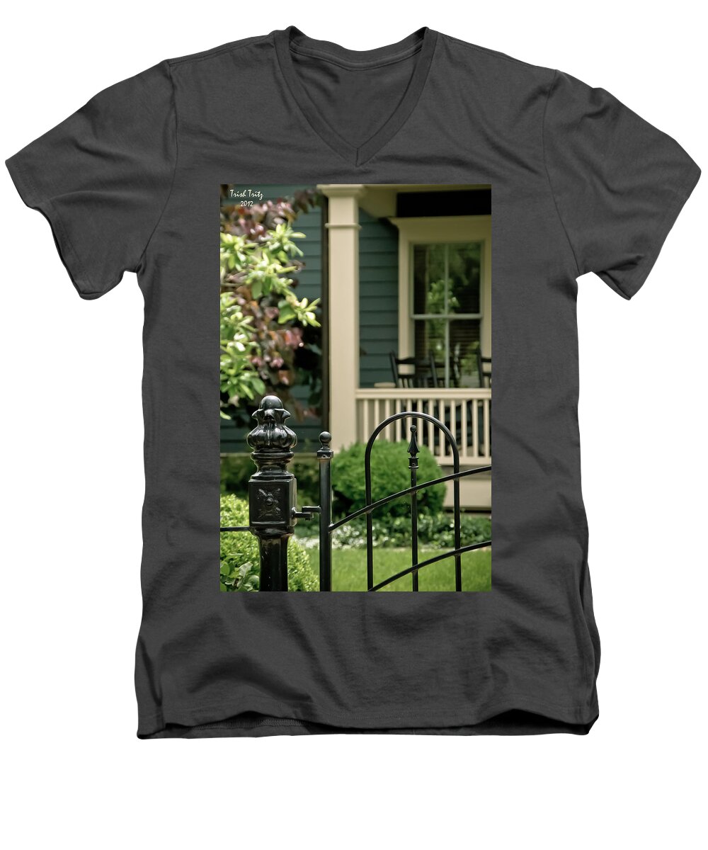 Porch Men's V-Neck T-Shirt featuring the photograph Sunday Afternoon In Doylestown by Trish Tritz