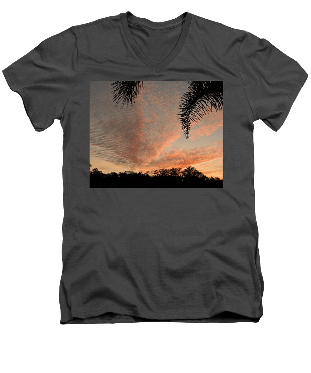 Nature Men's V-Neck T-Shirt featuring the photograph Sunset in Lace by Peggy Urban