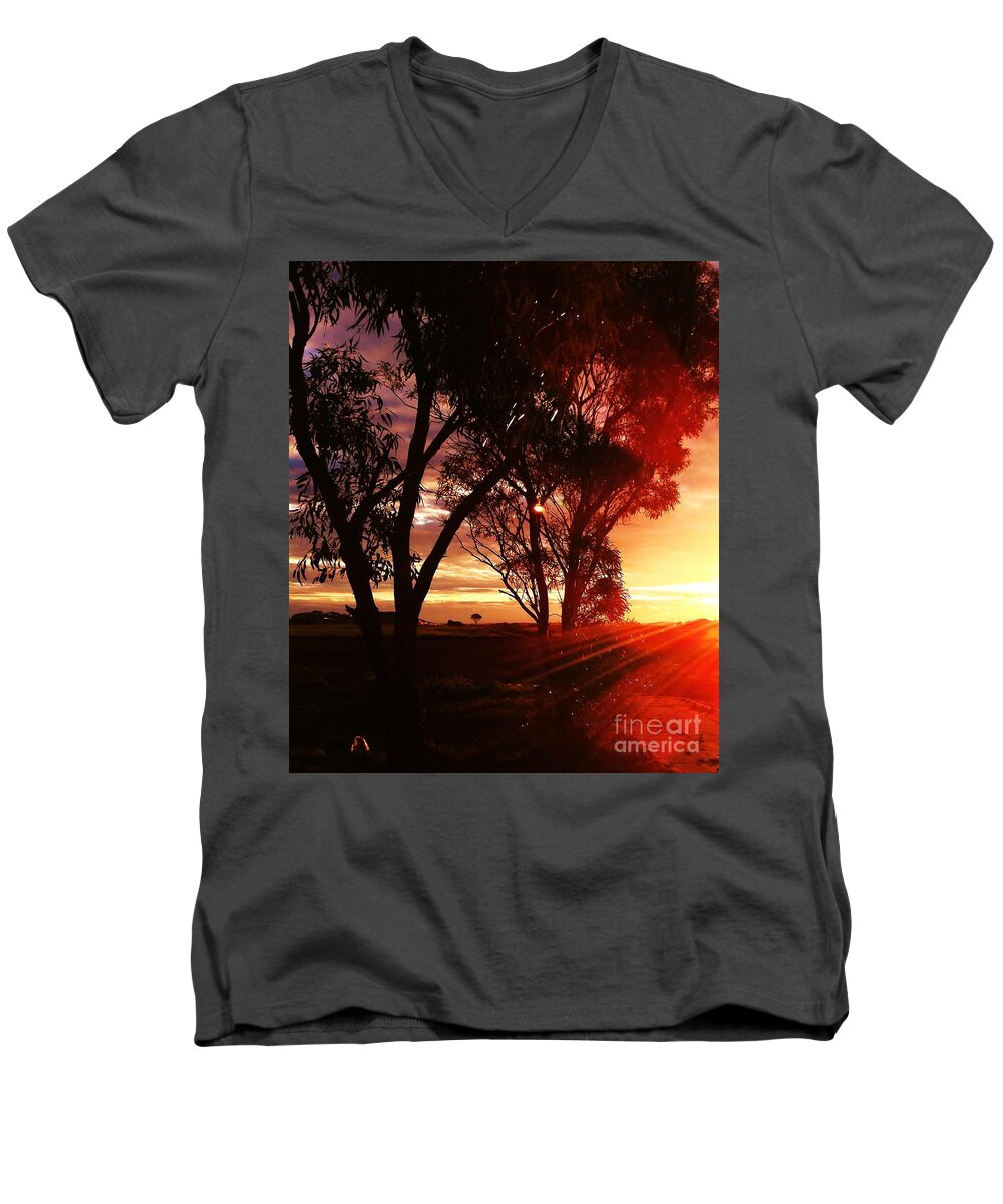 Australia Men's V-Neck T-Shirt featuring the photograph Sunset through the trees by Blair Stuart