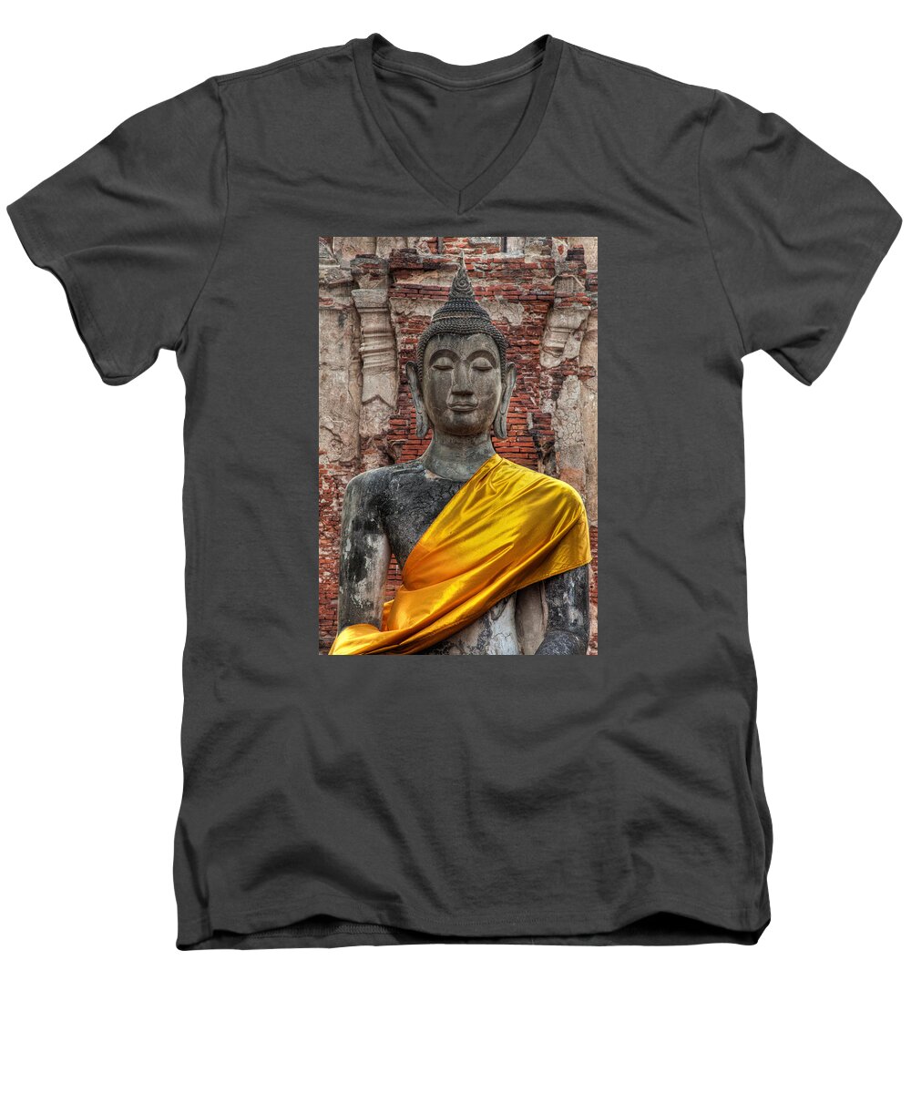 Ayutthaya Men's V-Neck T-Shirt featuring the photograph Thai Buddha by Adrian Evans