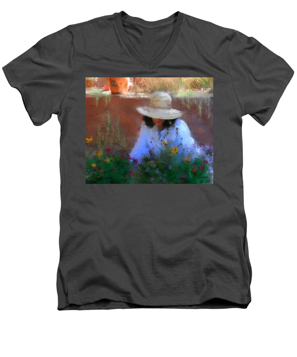 Flowers Men's V-Neck T-Shirt featuring the painting The Light of the Garden by Colleen Taylor