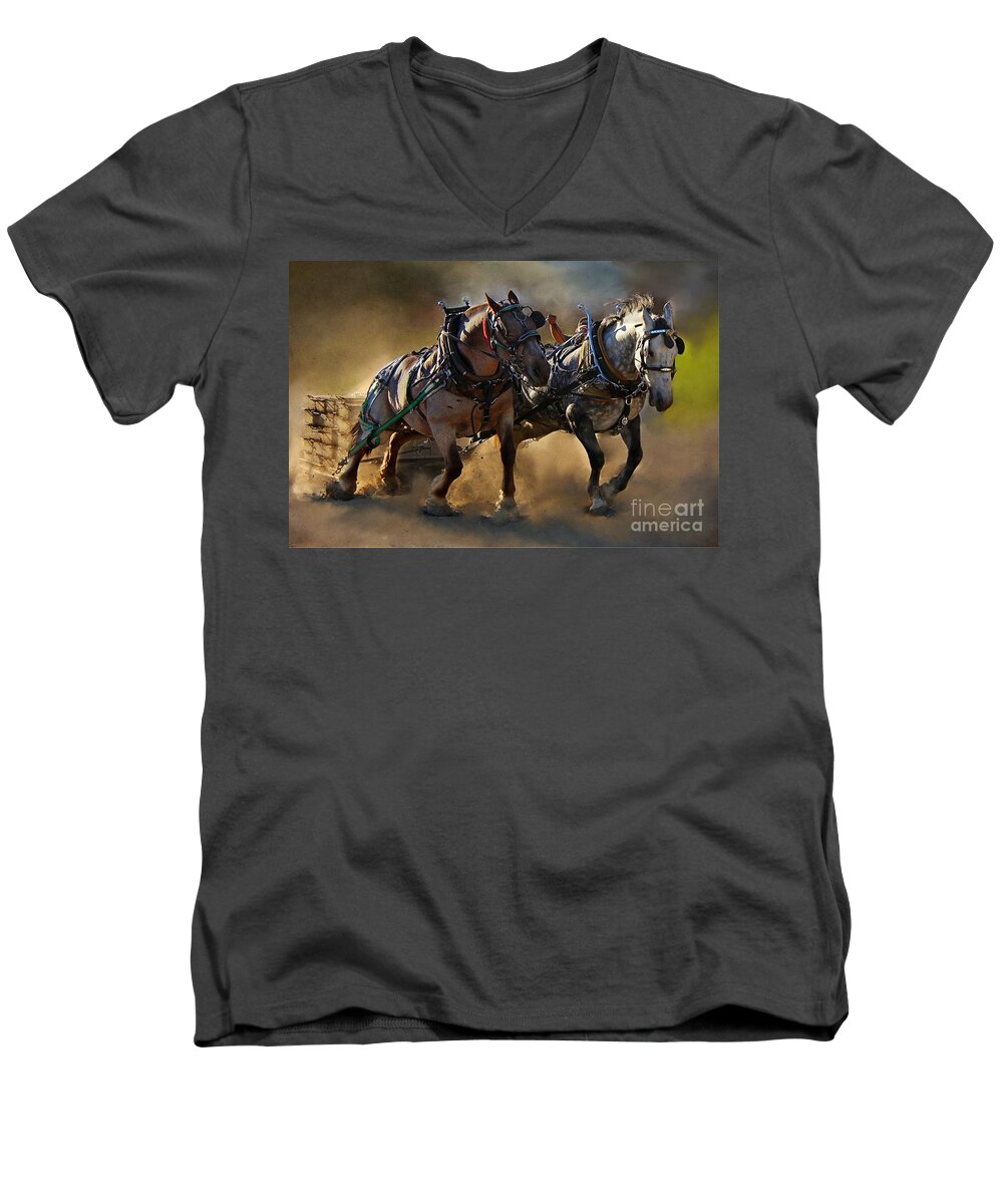 Horse Men's V-Neck T-Shirt featuring the photograph The Power of Two by Davandra Cribbie