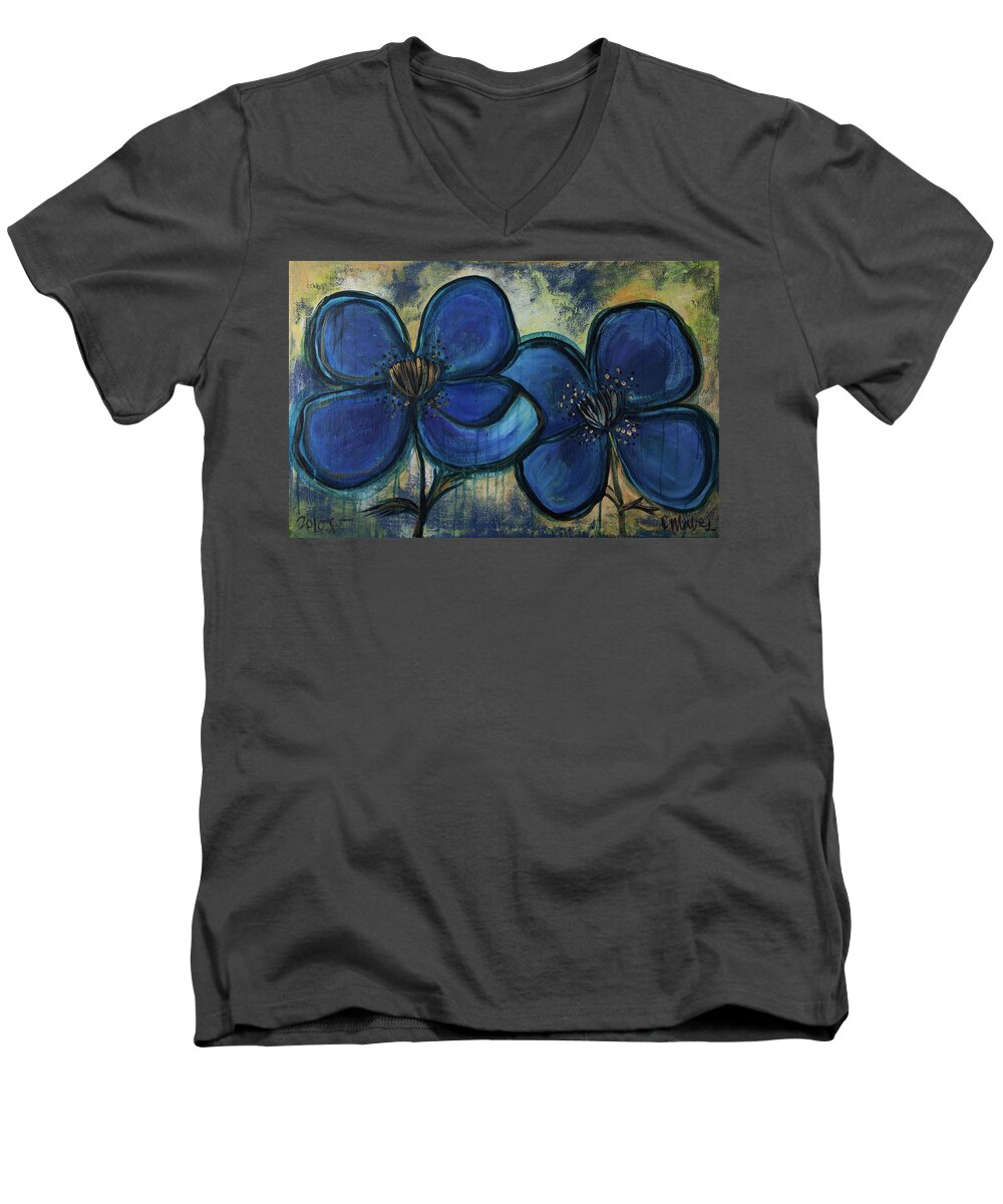 Poppies Men's V-Neck T-Shirt featuring the painting Two Blue Poppies by Laurie Maves ART