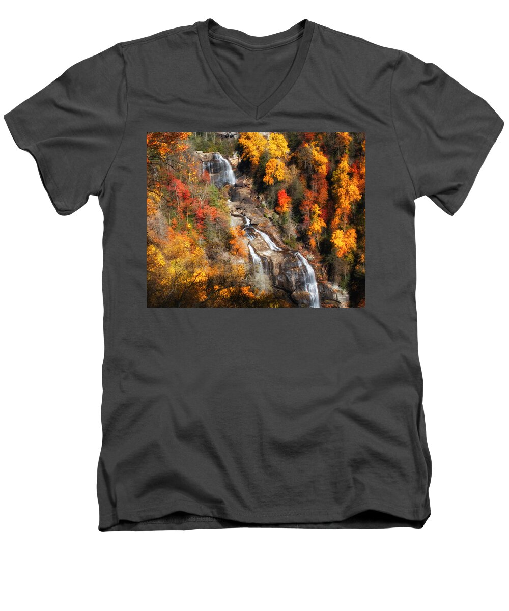 Waterfall Men's V-Neck T-Shirt featuring the photograph Upper Whitewater Falls by Lynne Jenkins