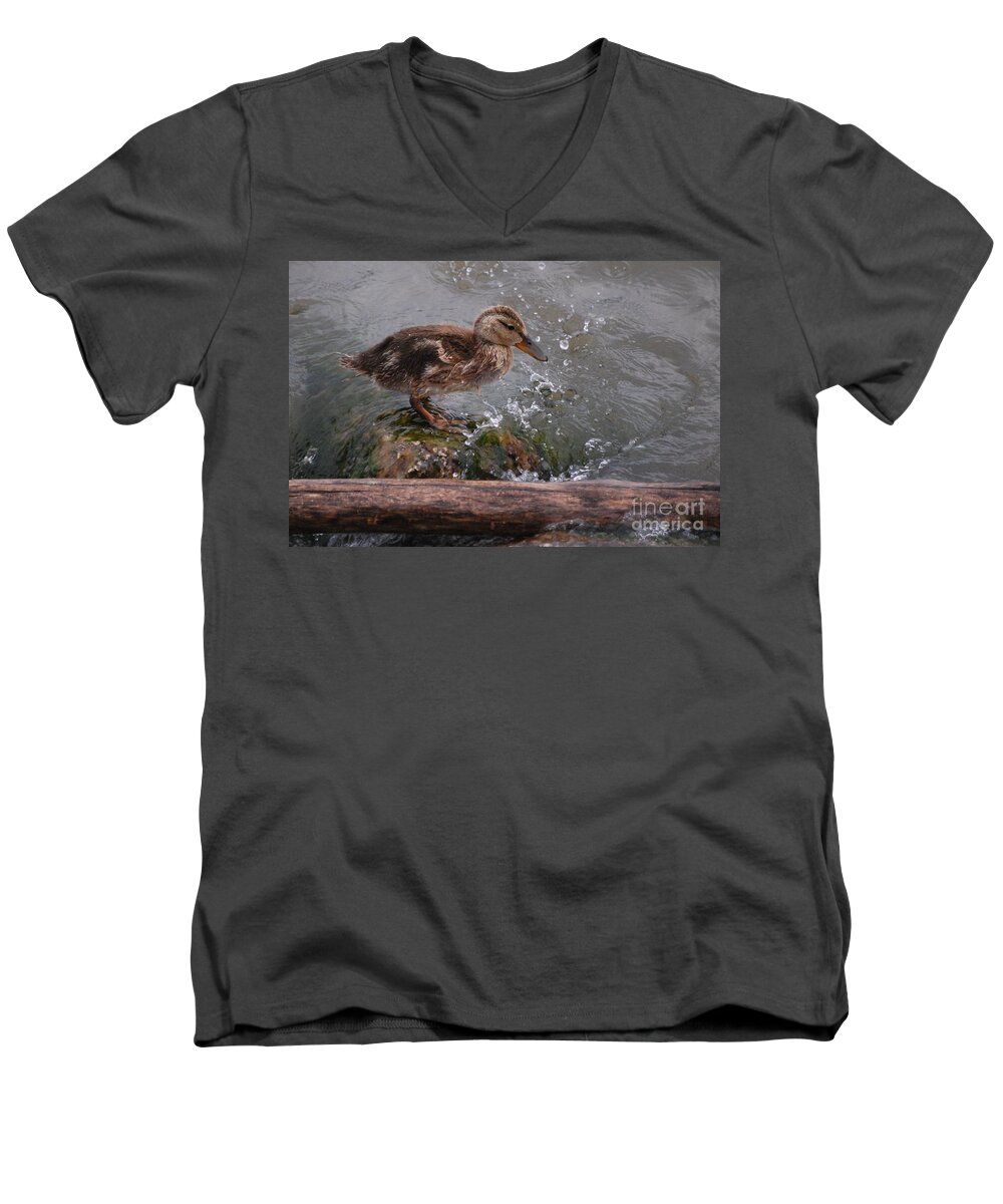 Duckling Men's V-Neck T-Shirt featuring the photograph Wading by Grace Grogan