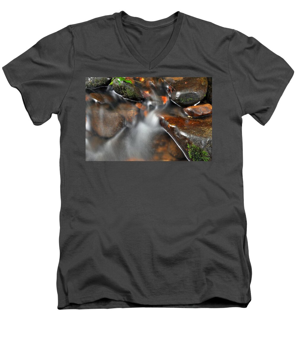 Scenic Water Men's V-Neck T-Shirt featuring the photograph Water Over Rocks by Kay Lovingood