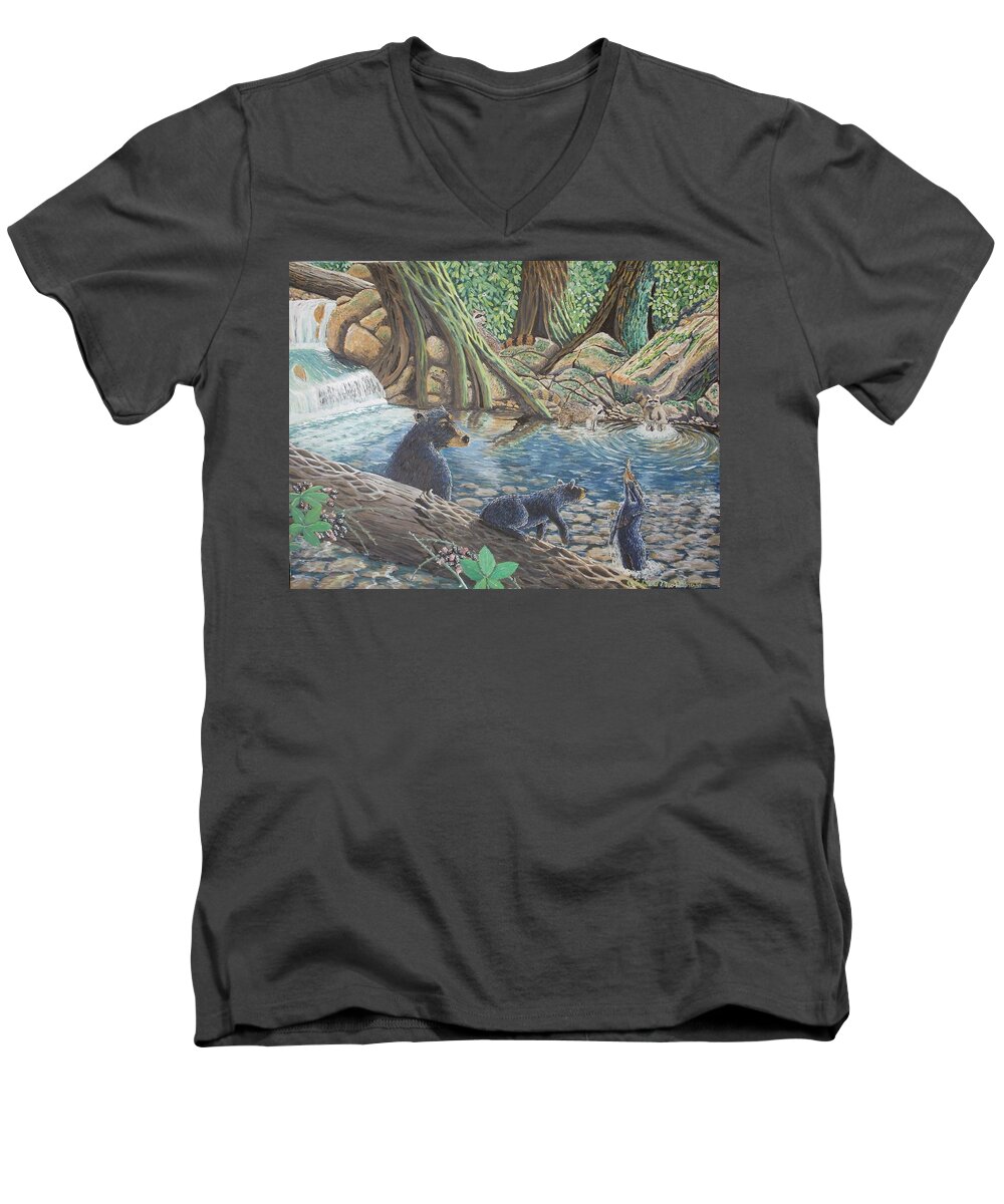 Bear And Cub's Men's V-Neck T-Shirt featuring the painting Whos Got Who by Carey MacDonald