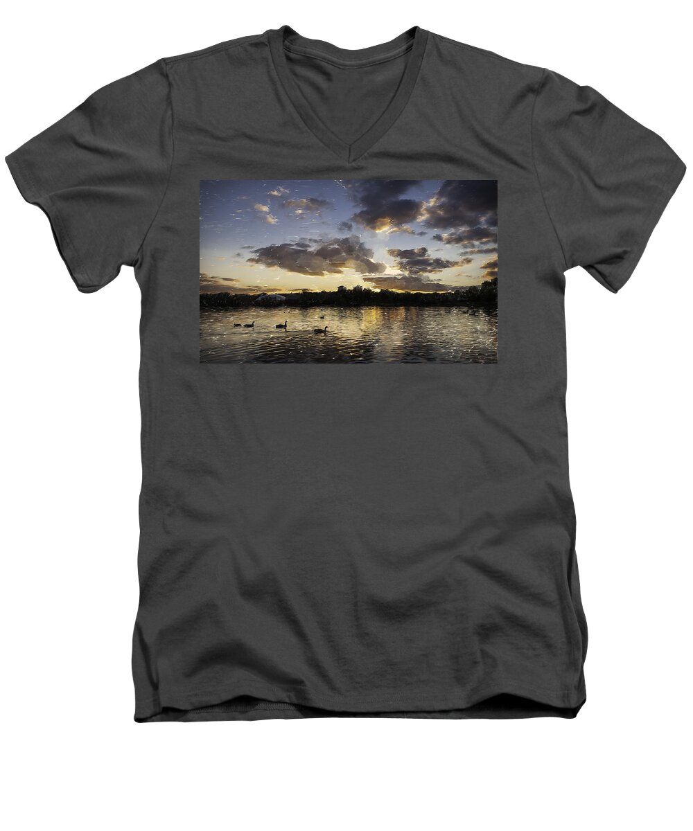 Art Men's V-Neck T-Shirt featuring the digital art Wimbledon Sunset by Matt Malloy