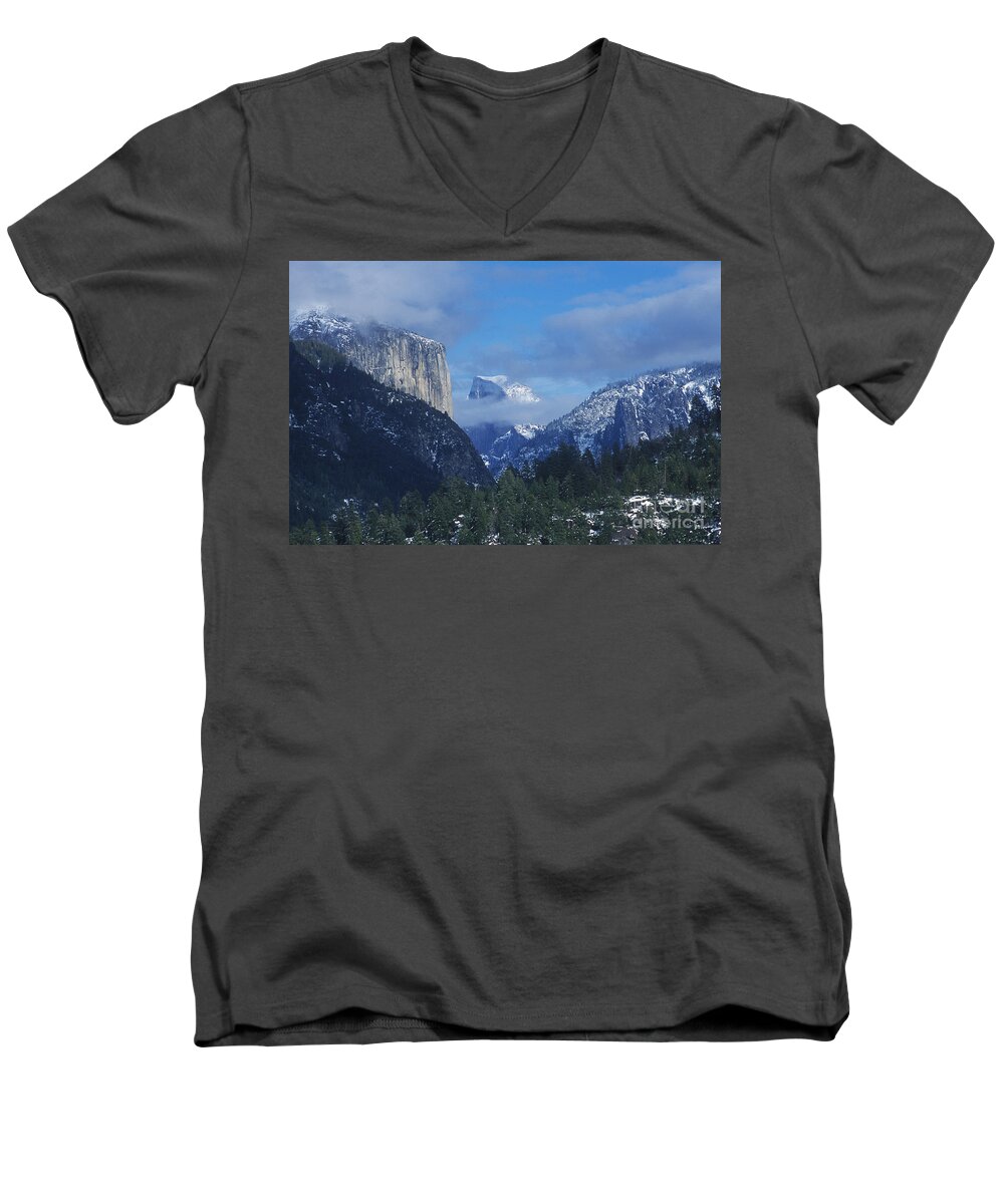 Yosemite Men's V-Neck T-Shirt featuring the photograph Yosemite view in snow by Jim And Emily Bush