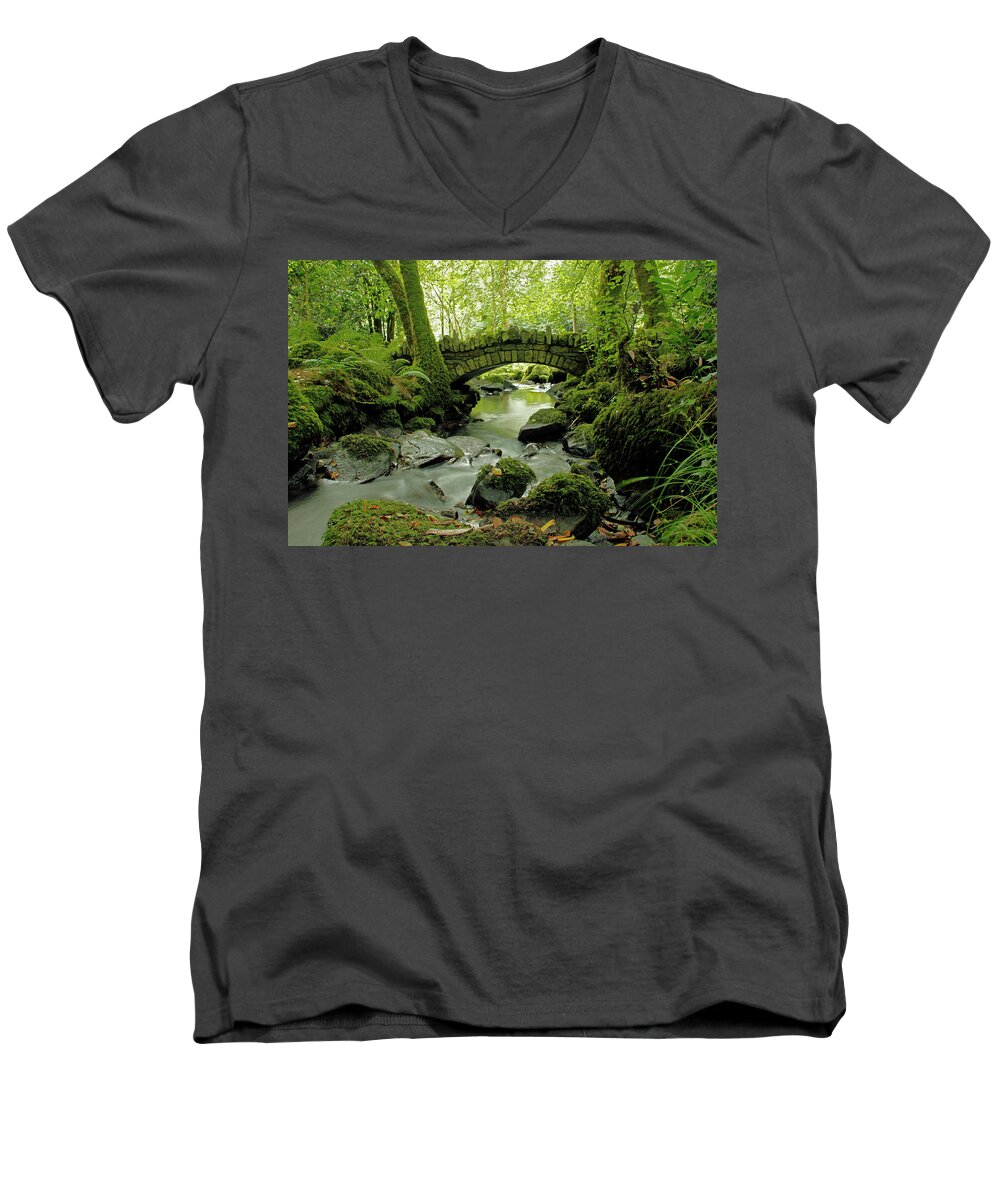 Bridge Men's V-Neck T-Shirt featuring the photograph Kilfane Glen by Martina Fagan