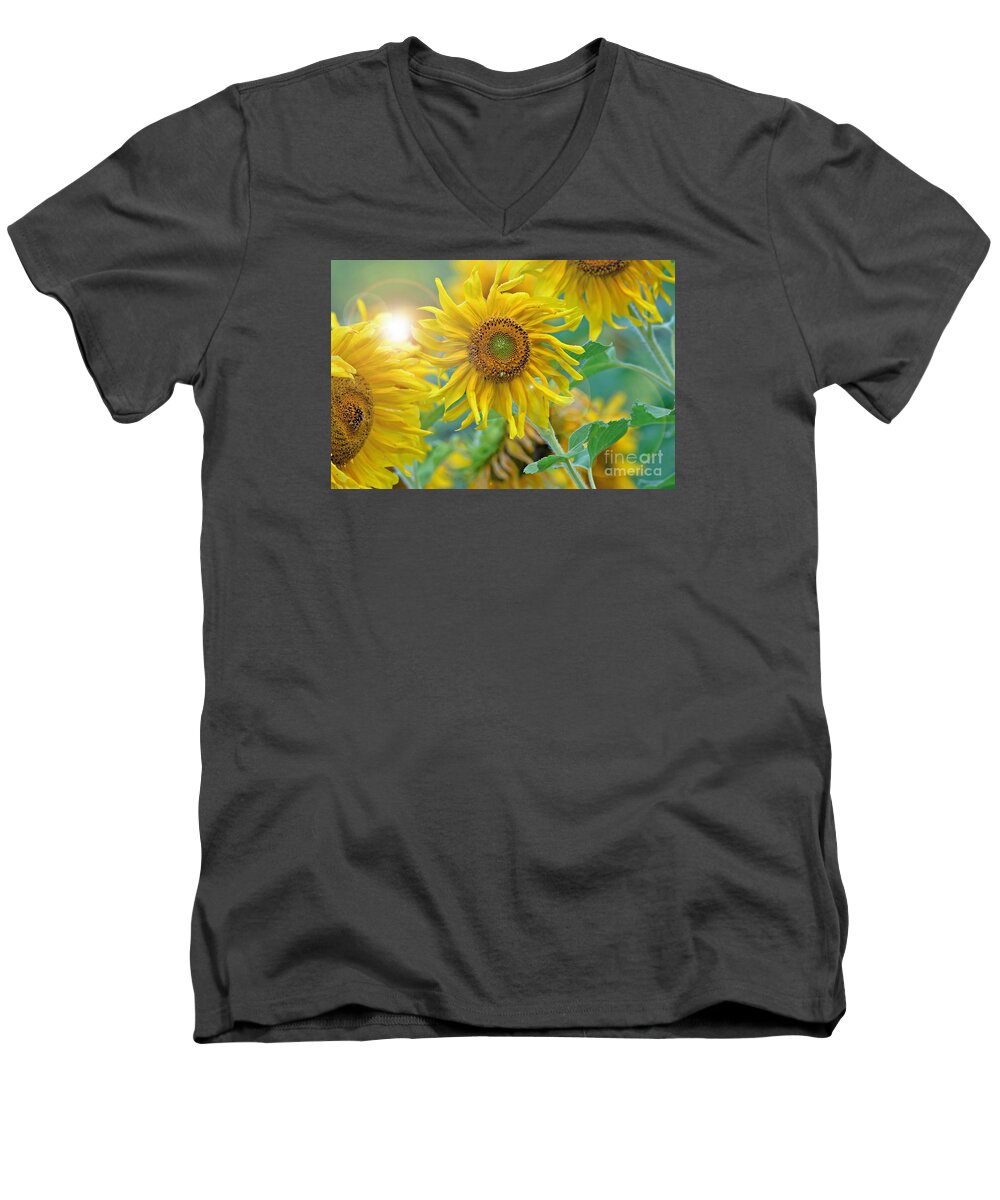 Sunflower Men's V-Neck T-Shirt featuring the photograph Sunflower by Lila Fisher-Wenzel