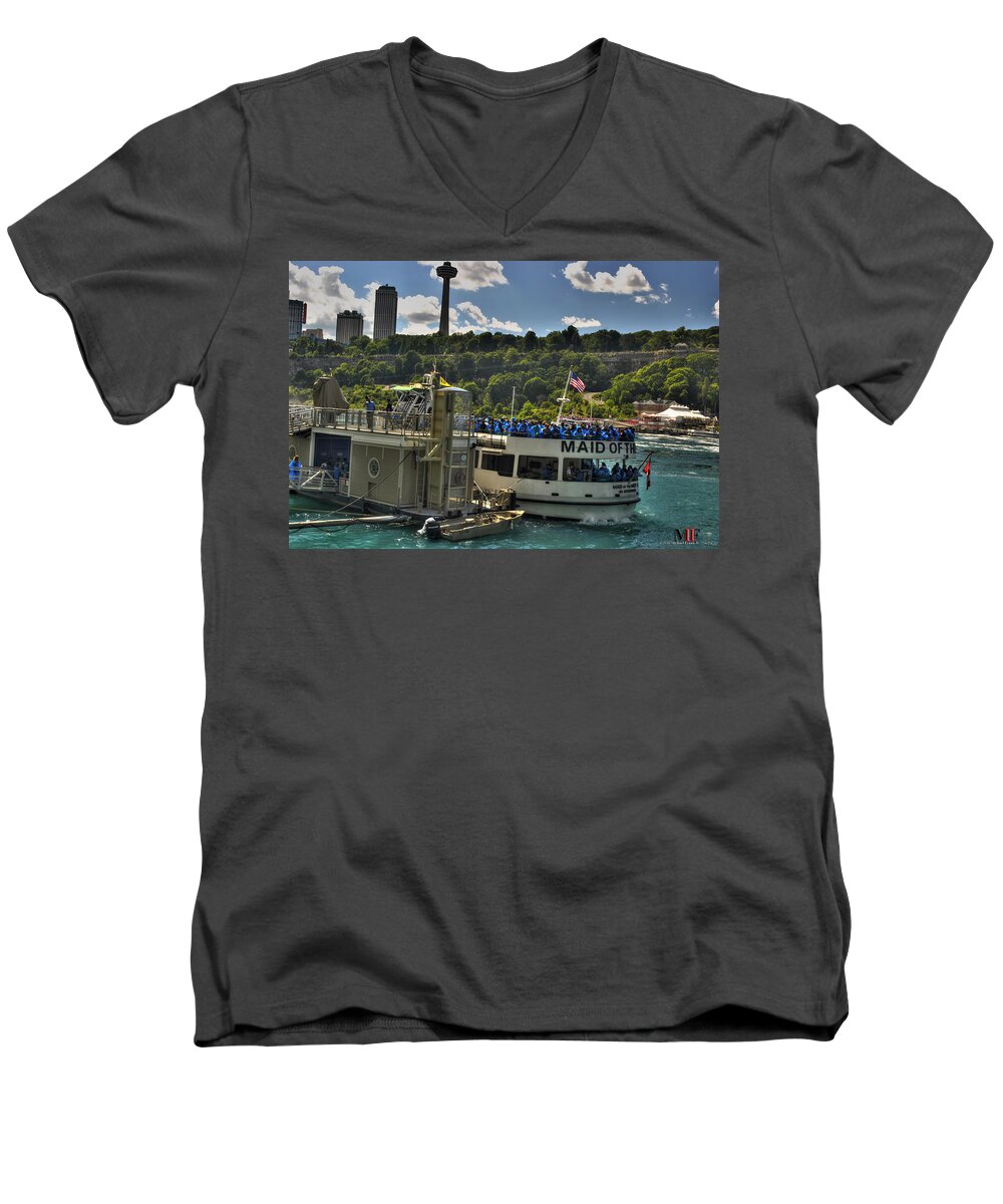 Buffalo Men's V-Neck T-Shirt featuring the photograph 01 MAID of the MIST AUG2016 by Michael Frank Jr