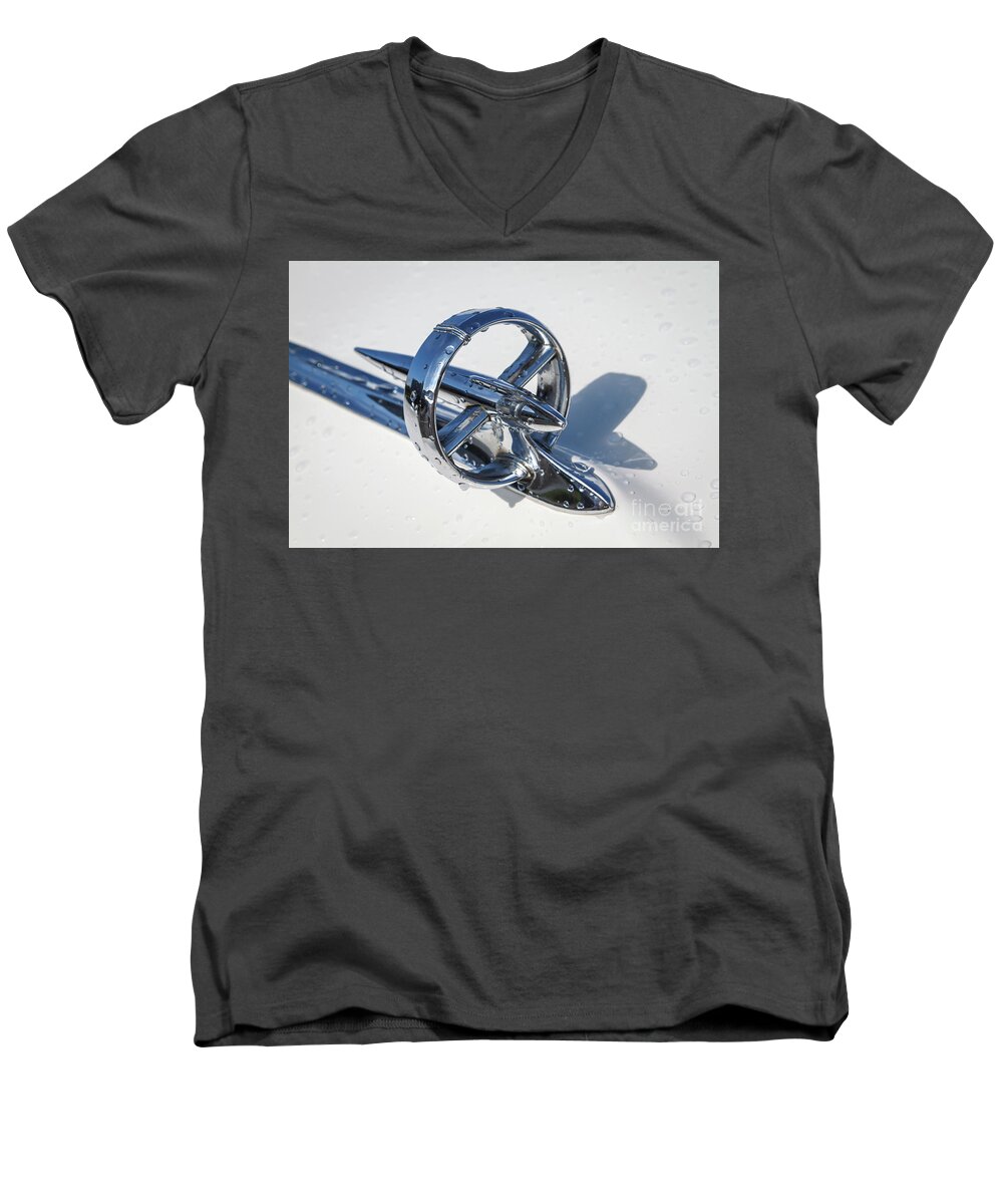 1953 Men's V-Neck T-Shirt featuring the photograph 1953 Buick Hood Ornament by Dennis Hedberg