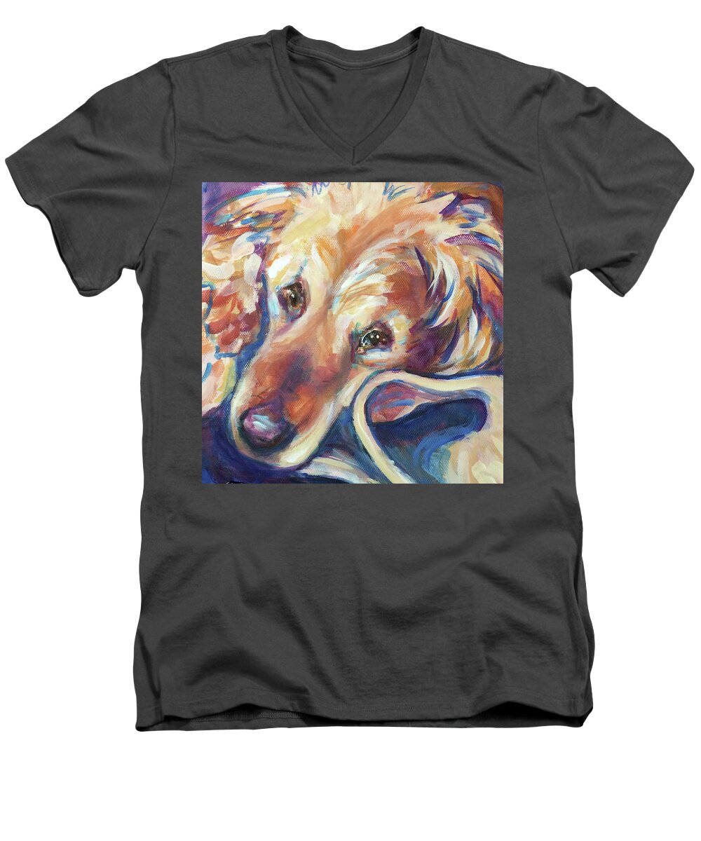  Men's V-Neck T-Shirt featuring the painting Annie #1 by Judy Rogan