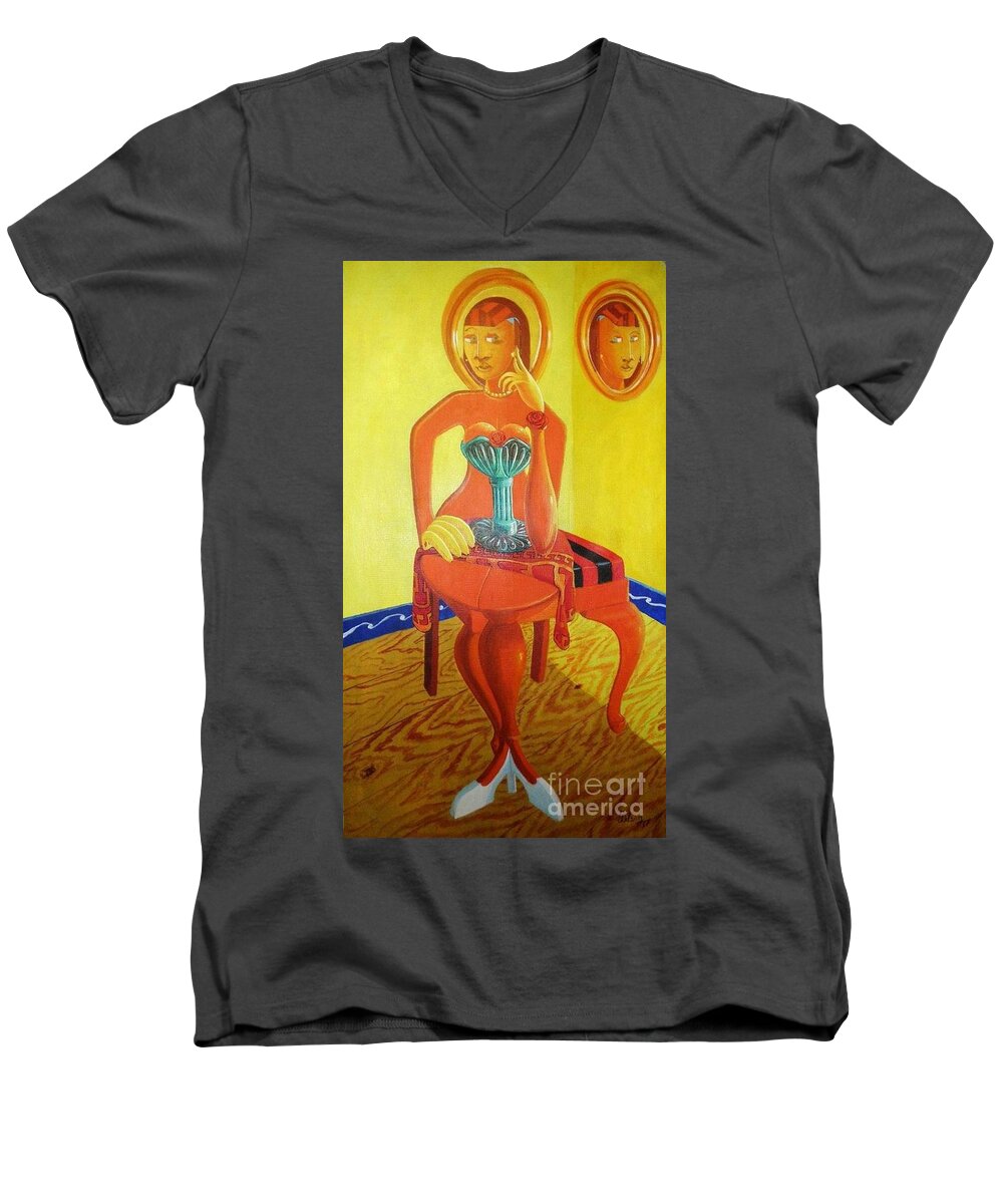 Alternative Reality Men's V-Neck T-Shirt featuring the painting Anthropomorphic Alternative Reality by David G Wilson