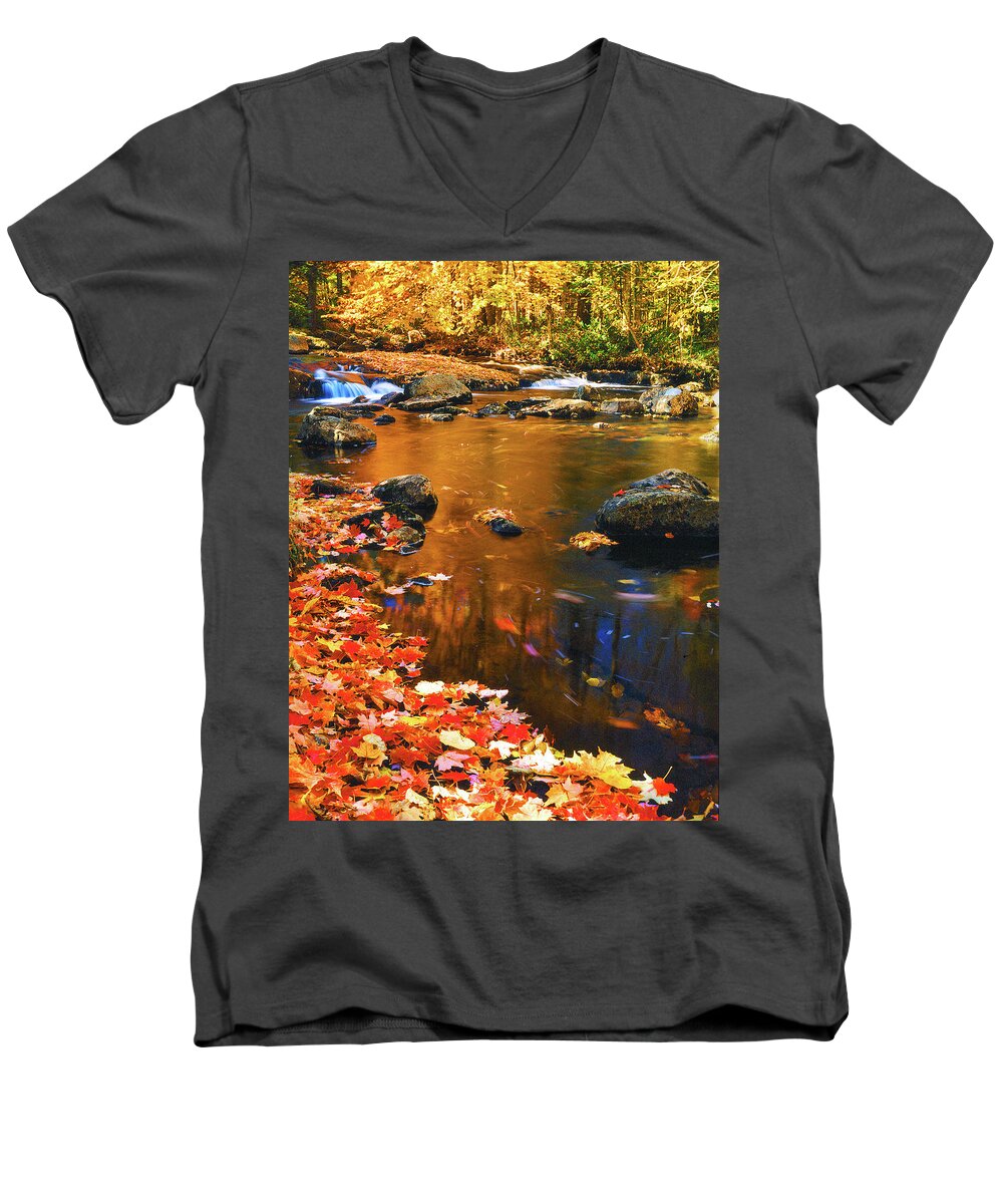 New York Landscape Men's V-Neck T-Shirt featuring the photograph Autumn Afternoon #1 by Frank Houck