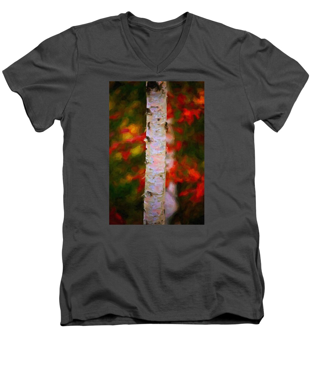 Birch Men's V-Neck T-Shirt featuring the painting Birch Tree #1 by Prince Andre Faubert