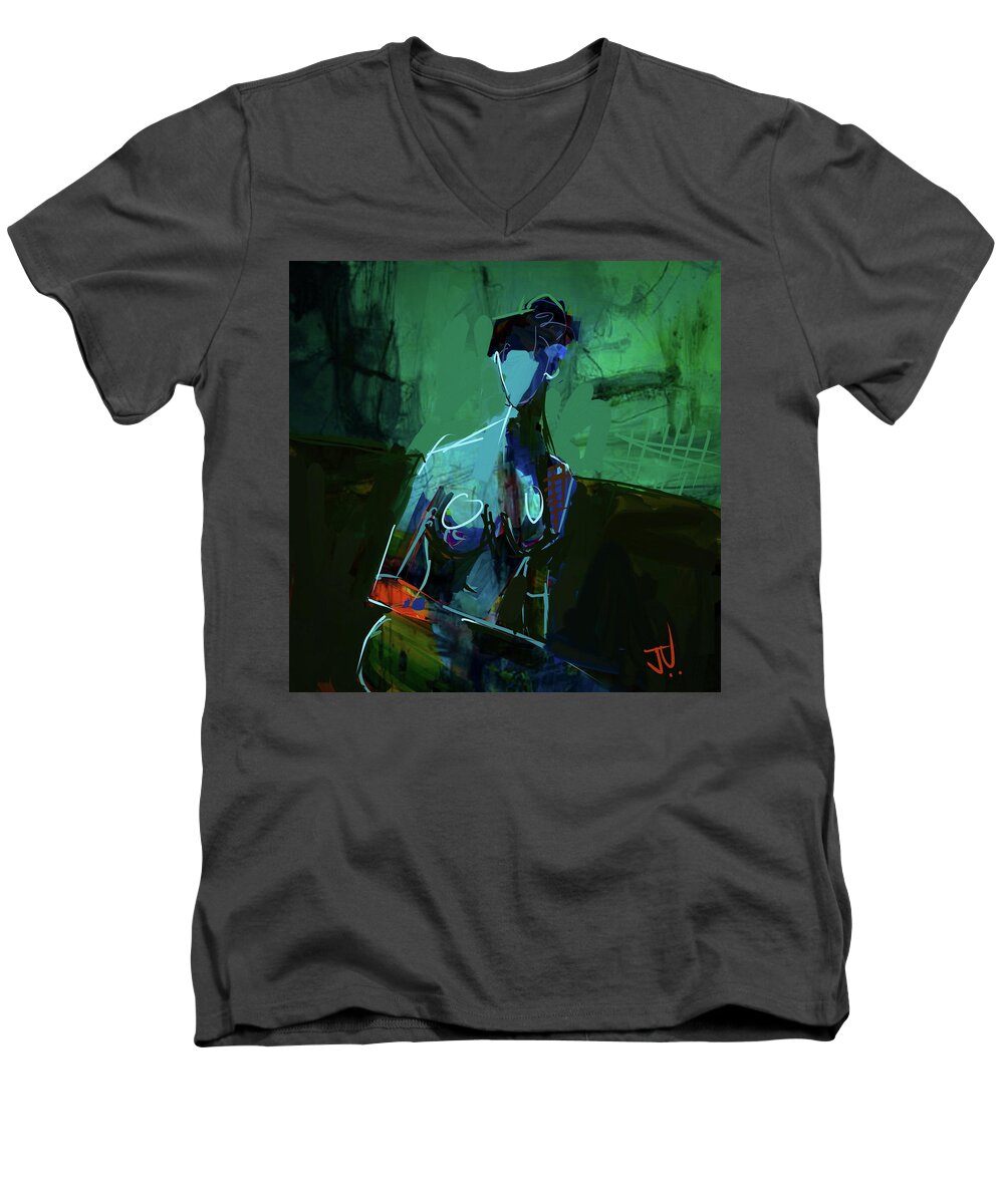 Figure Men's V-Neck T-Shirt featuring the digital art Blue #1 by Jim Vance