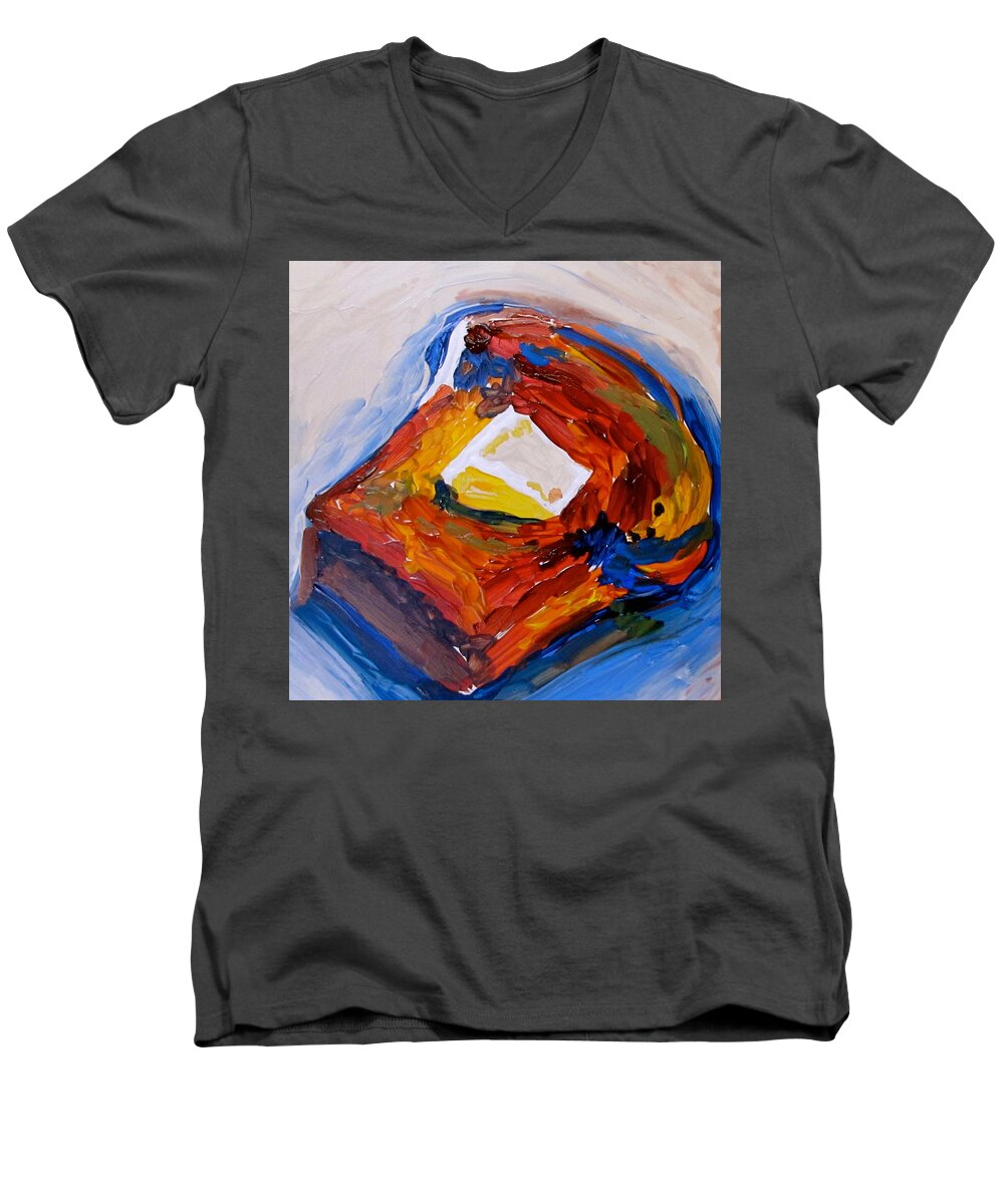 Abstract Men's V-Neck T-Shirt featuring the painting Bread and Butter #1 by Carole Johnson