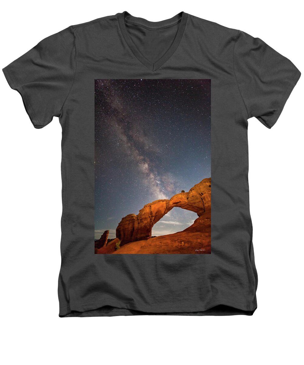 Arches National Park Men's V-Neck T-Shirt featuring the photograph Broken Arch and Milky Way #1 by Dan Norris