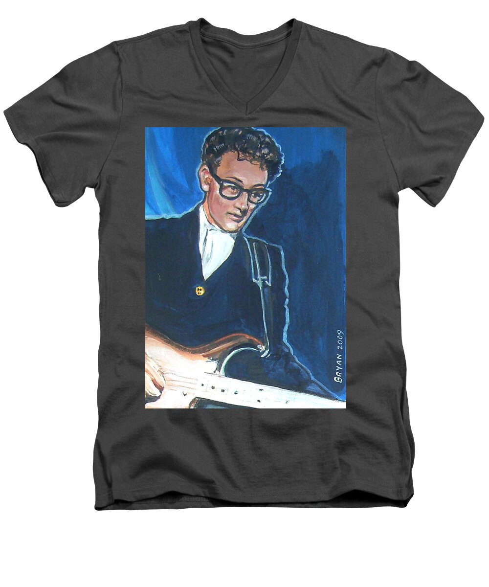 Buddy Holly Men's V-Neck T-Shirt featuring the painting Buddy Holly by Bryan Bustard