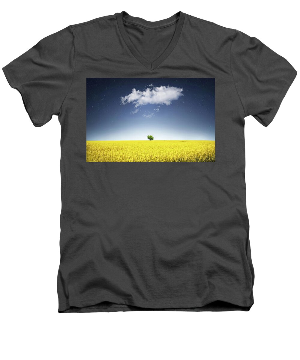 Autumn Men's V-Neck T-Shirt featuring the photograph Canola Field #1 by Bess Hamiti