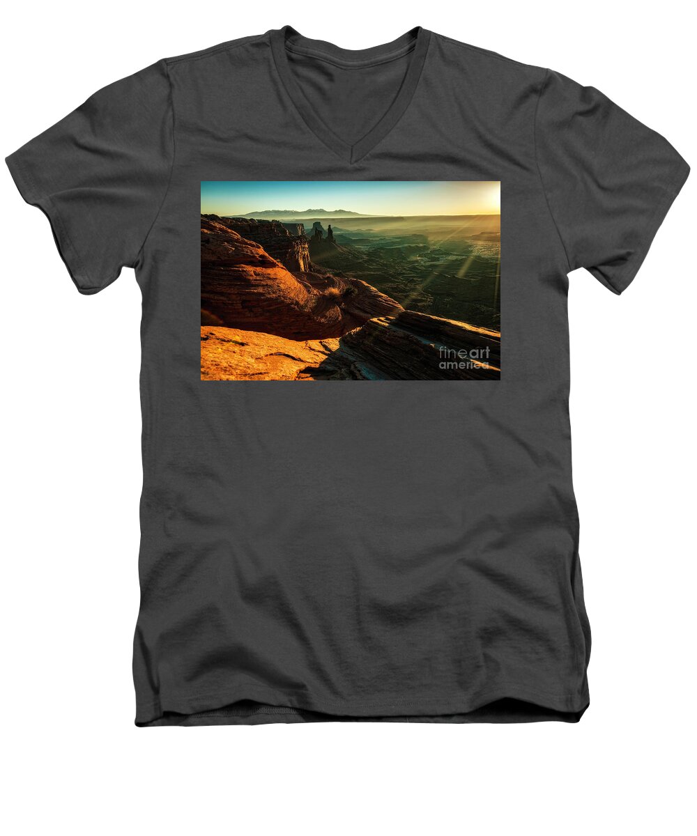 Utah Men's V-Neck T-Shirt featuring the photograph Canyon Sunbeams #2 by Kristal Kraft