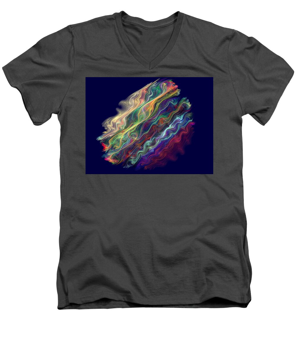 Chromatic Waves Men's V-Neck T-Shirt featuring the digital art Captive Waves #2 by Rein Nomm