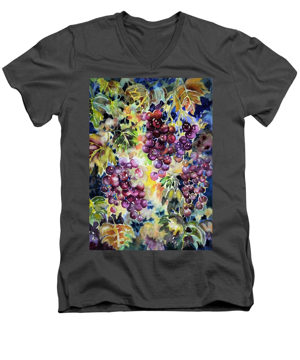 Watercolor Men's V-Neck T-Shirt featuring the painting Cascade #1 by Ann Nicholson