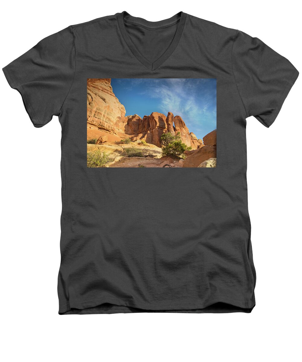Canyonlands National Park Men's V-Neck T-Shirt featuring the photograph Chesler sunset #1 by Kunal Mehra
