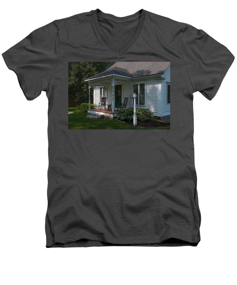 New England Men's V-Neck T-Shirt featuring the photograph Come Sit On My Porch #1 by Brenda Jacobs