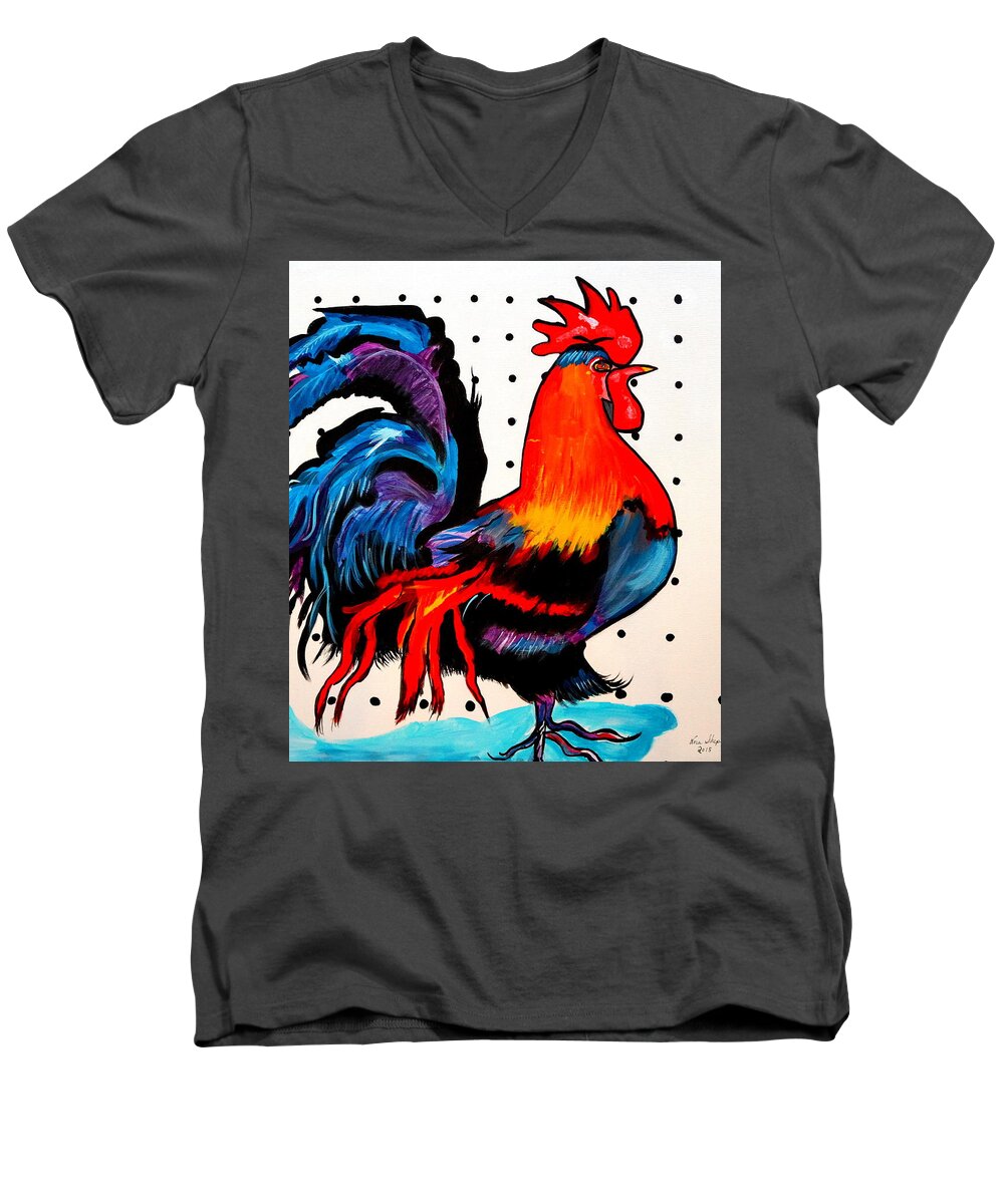 Doodle Do Rooster Men's V-Neck T-Shirt featuring the painting Doodle Do Rooster by Nora Shepley