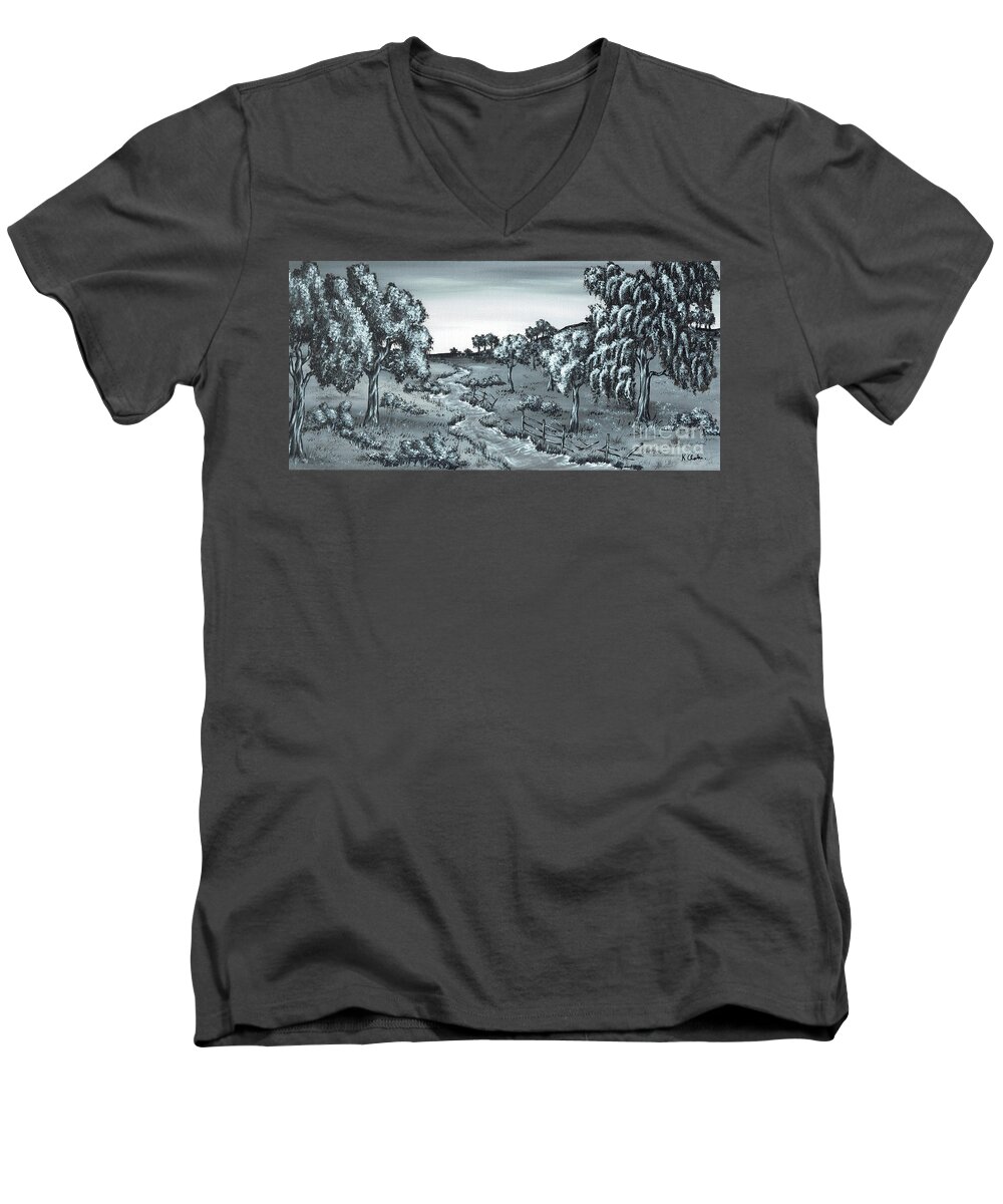 Trees Men's V-Neck T-Shirt featuring the painting Fast Water #1 by Kenneth Clarke